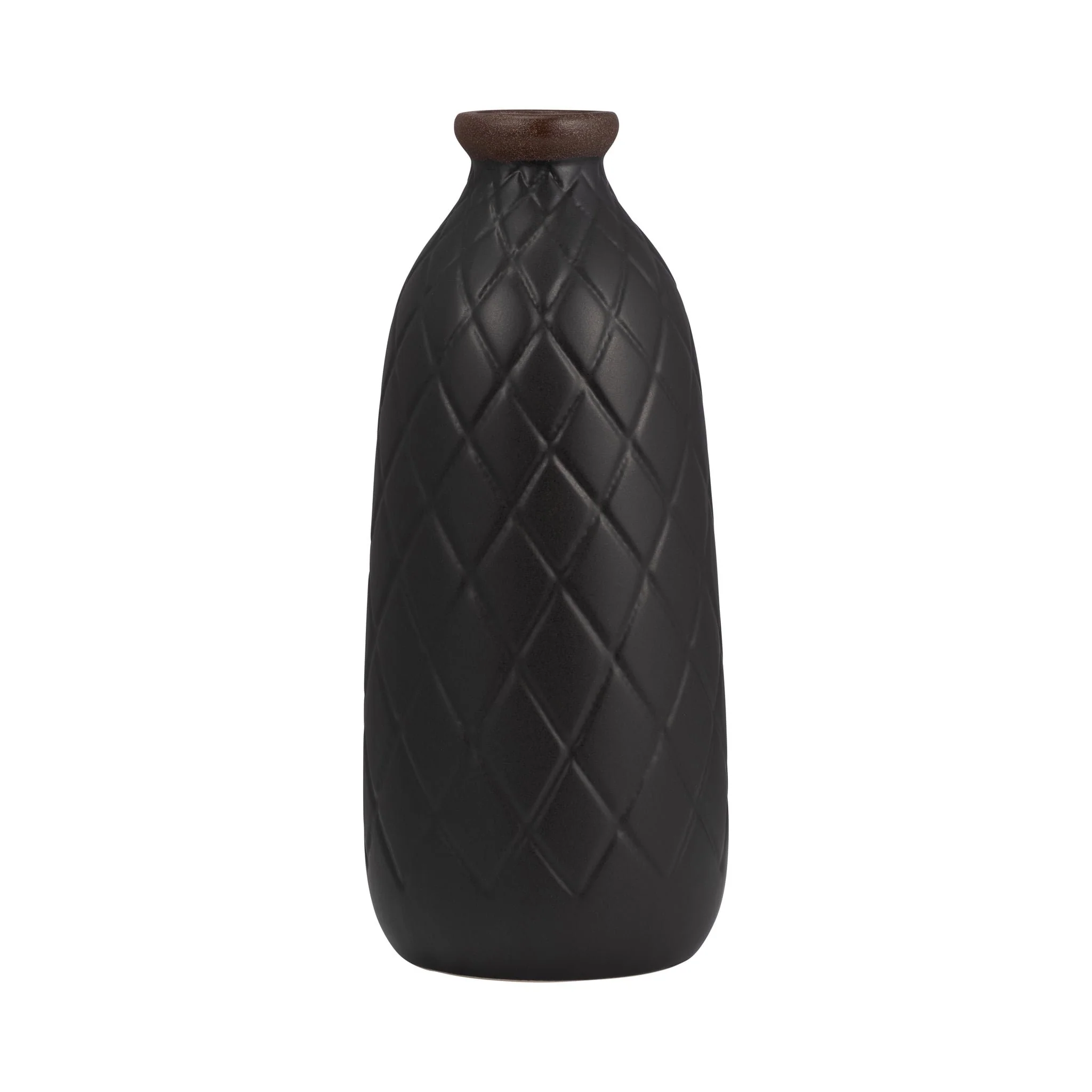 Cer, 12" Plaid Textured Vase, Black - Image 3