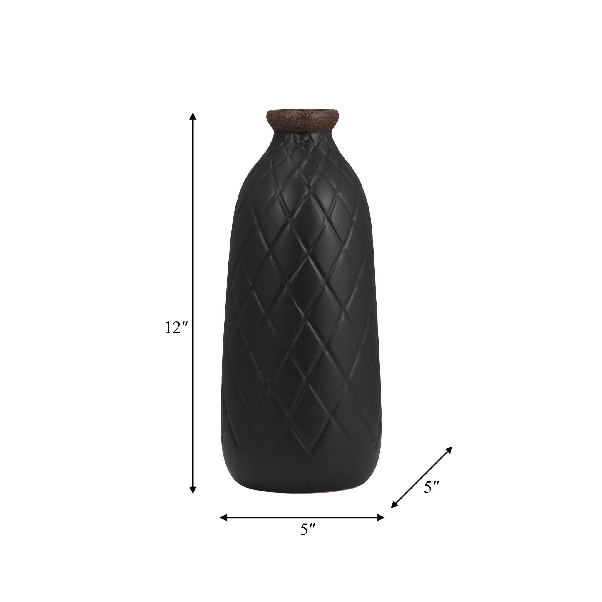 Cer, 12" Plaid Textured Vase, Black - Image 8