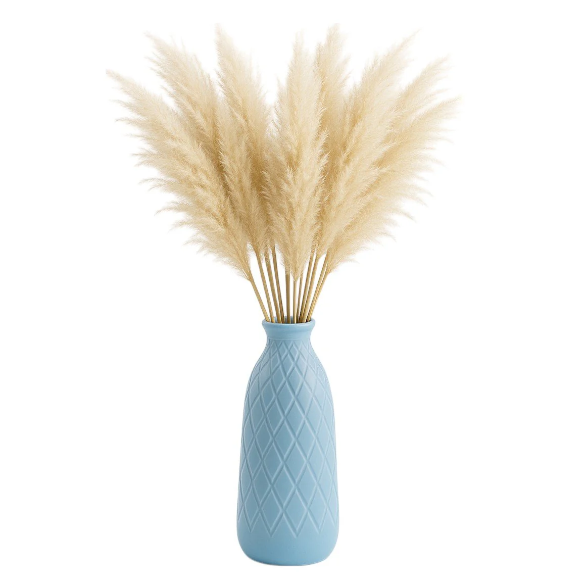 Cer, 12" Plaid Textured Vase, Cameo Blue - Image 2