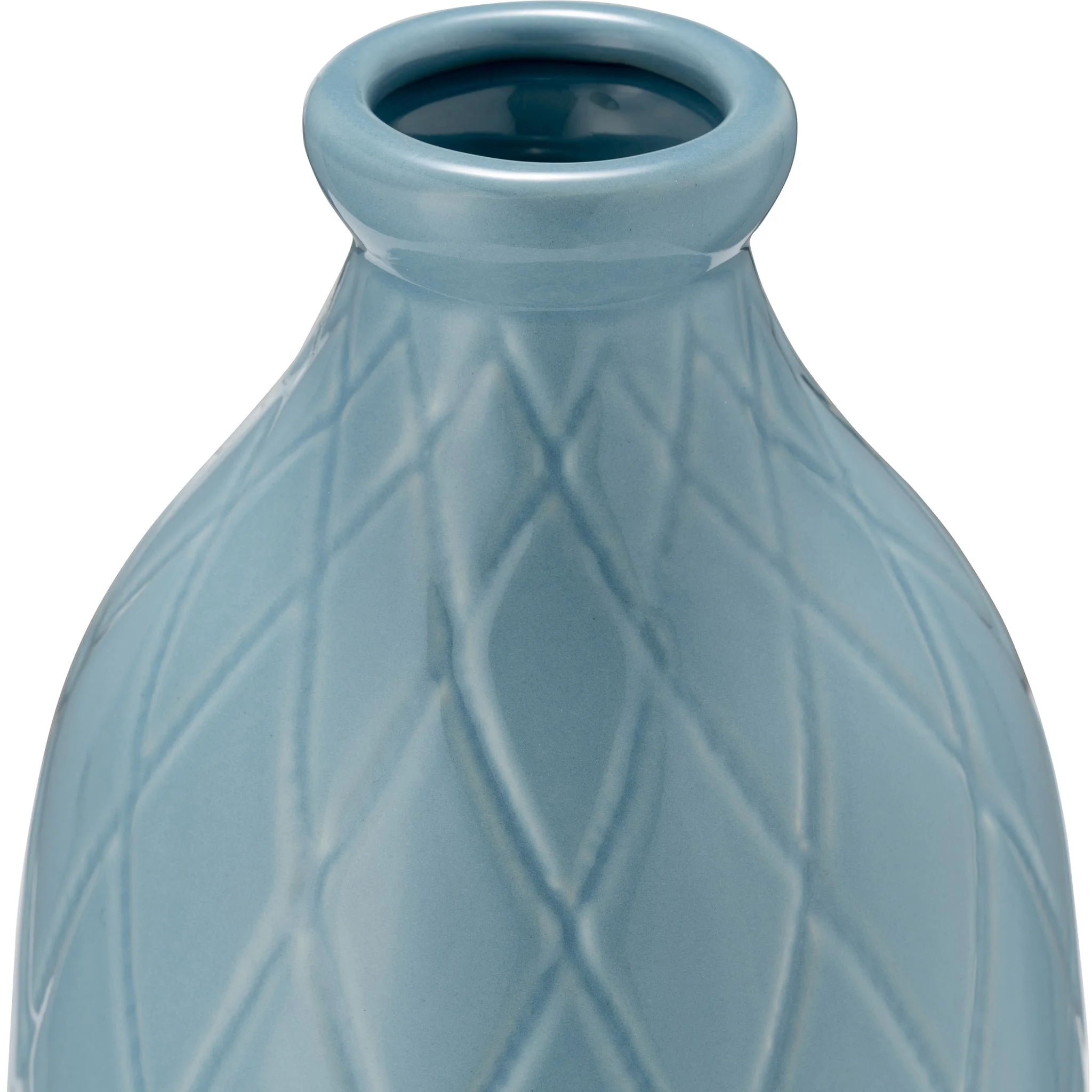 Cer, 12" Plaid Textured Vase, Cameo Blue - Image 3