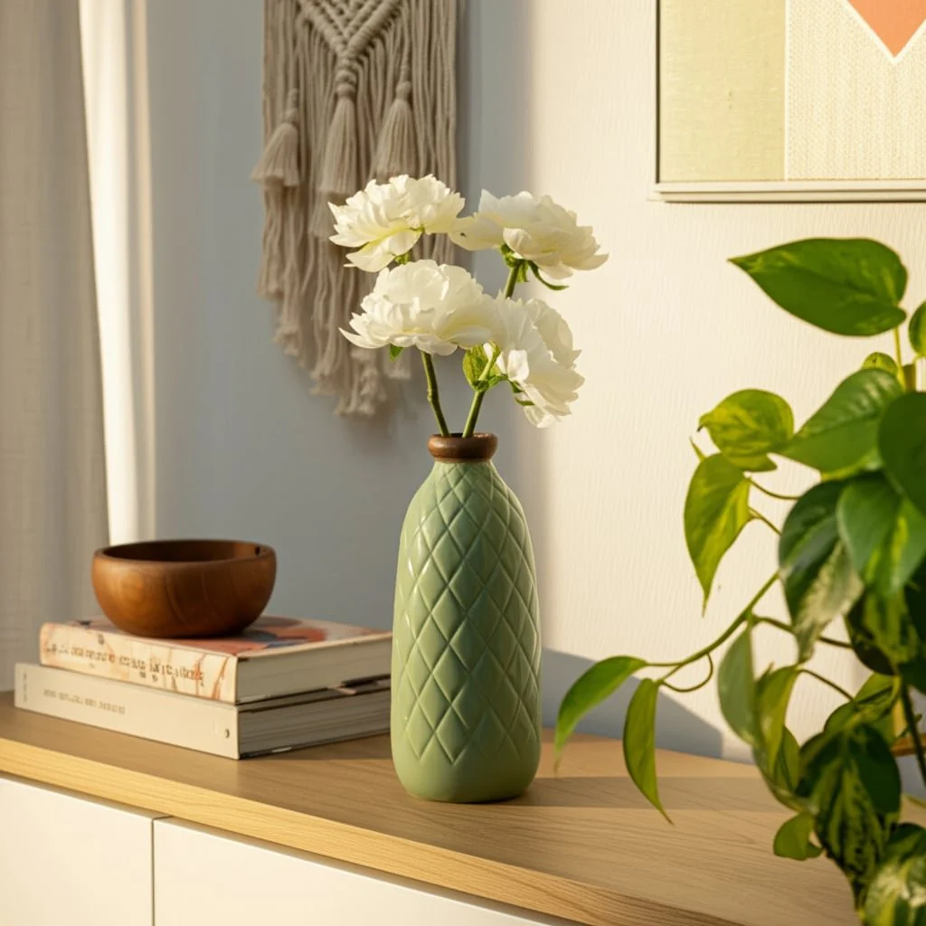 Cer, 12" Plaid Textured Vase, Dark Sage - Image 10