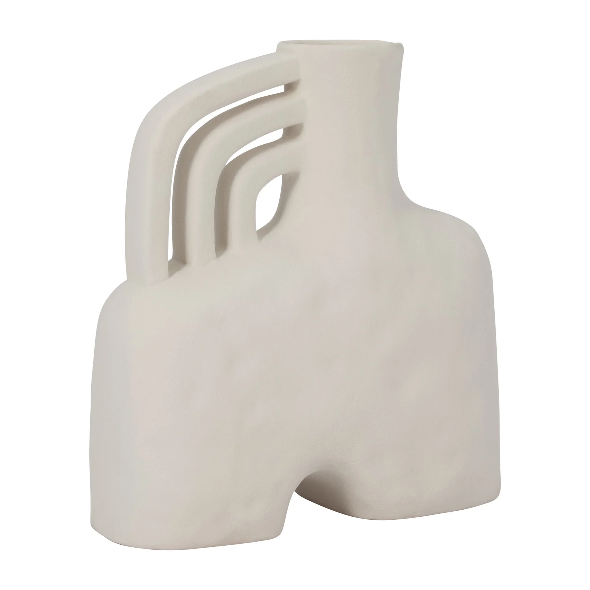Cer, 12" Rough Triple Handle Vase, Cotton - Image 2