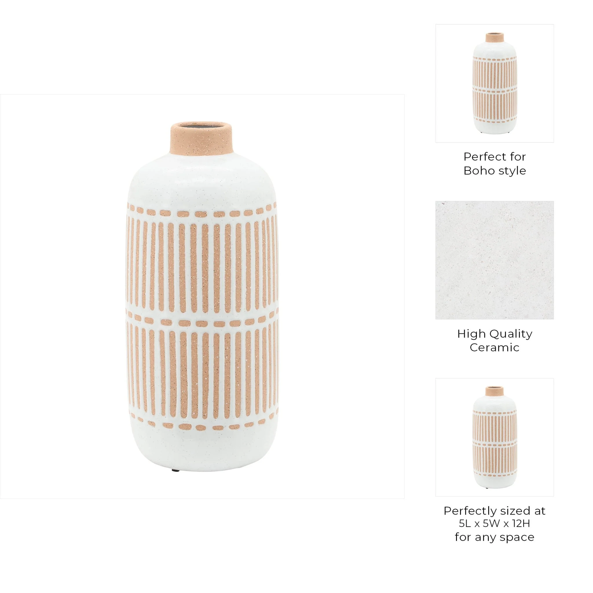 Cer, 12" Round Aztec Vase, Ivory - Image 9