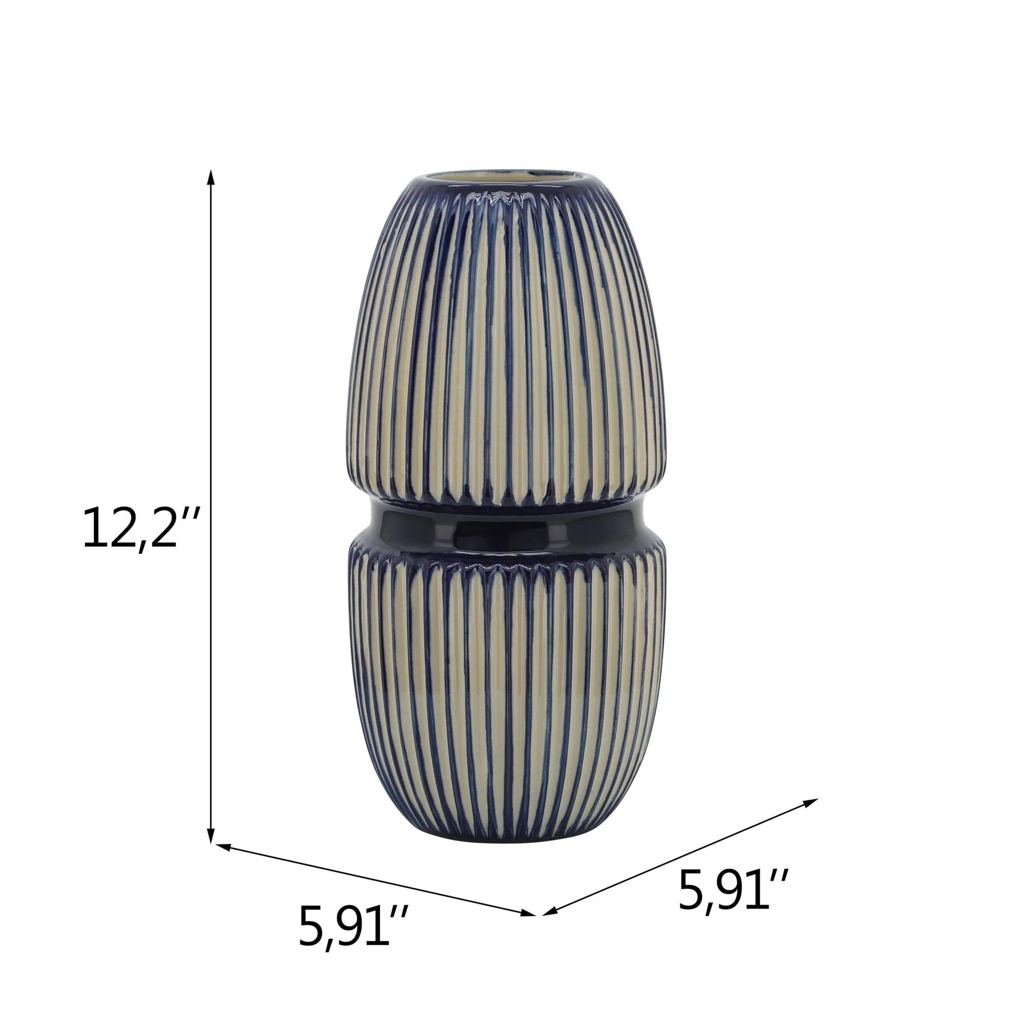 Cer, 12" Round Mallet Vase, Blue - Image 8