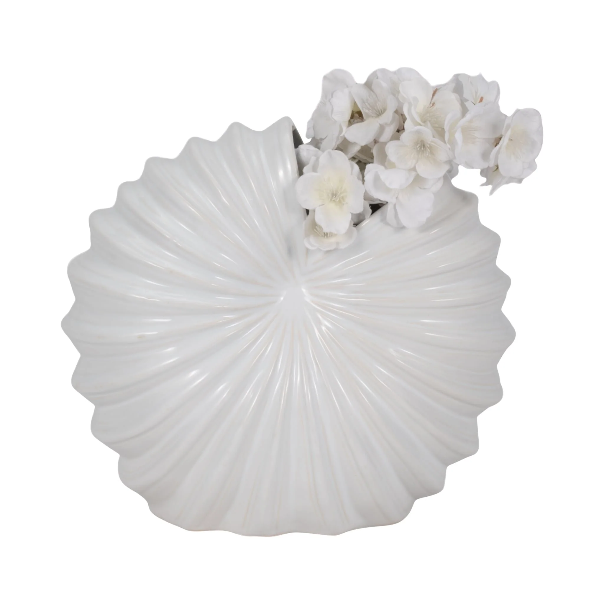 Cer, 12" Shell Vase, White - Image 2