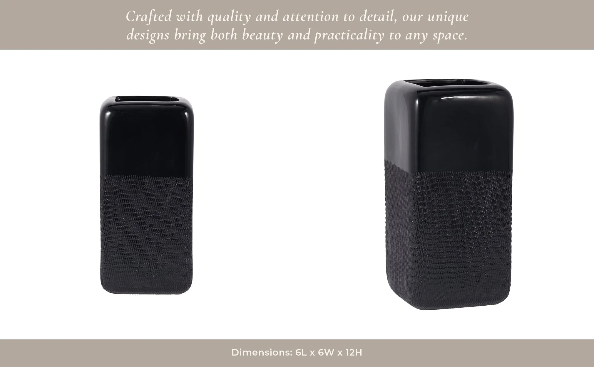 Cer, 12" Squared Grooved Vase, Black - Image 12