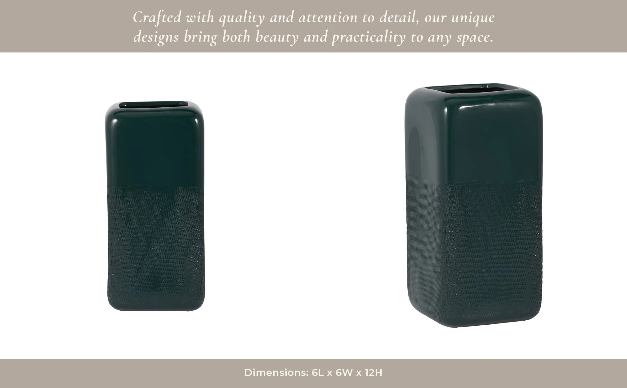 Cer, 12" Squared Grooved Vase, Forest Green - Image 11