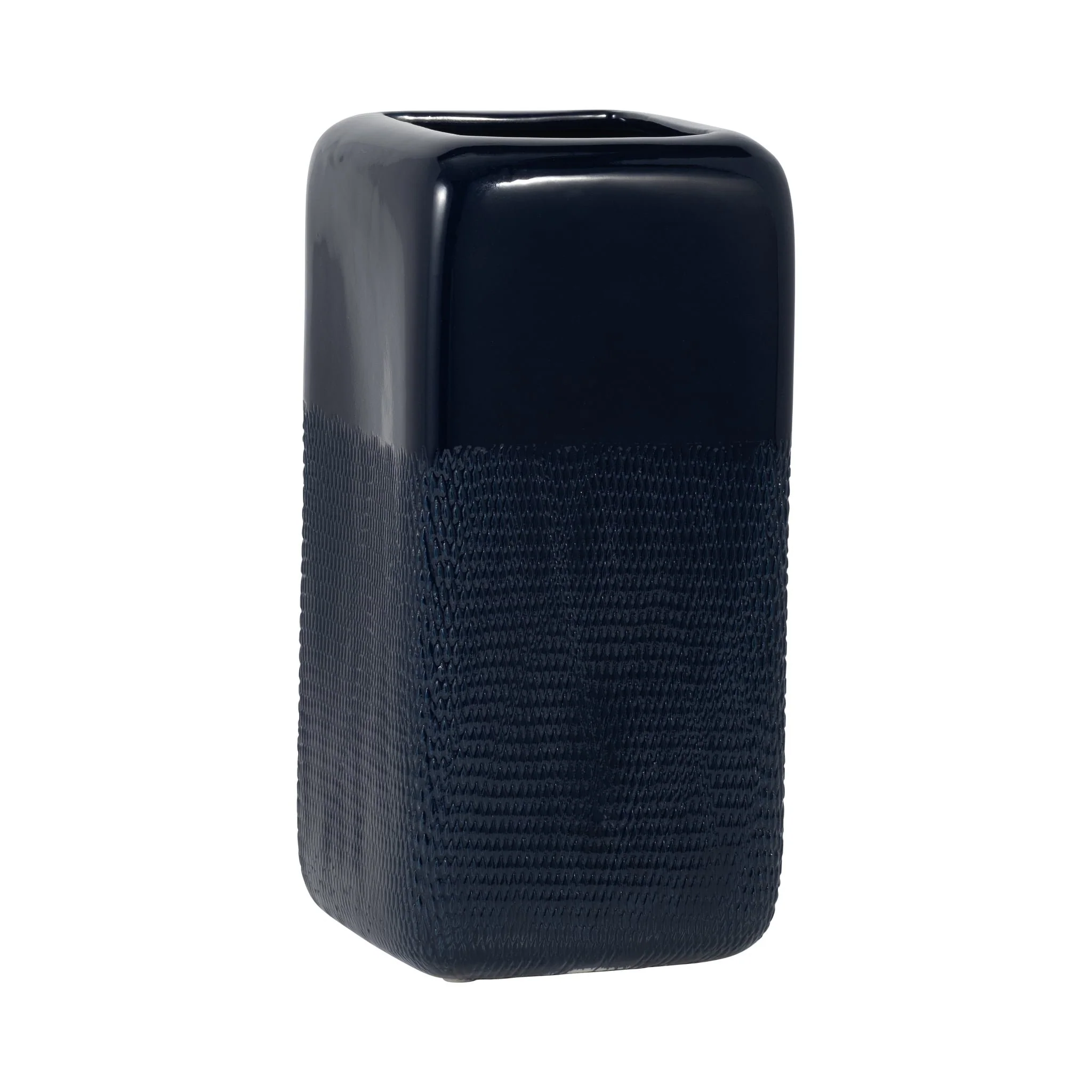 Cer, 12" Squared Grooved Vase, Navy Blue - Image 3