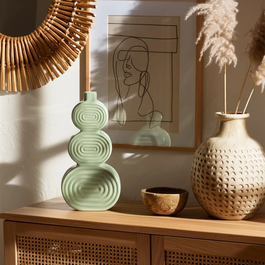 Cer, 12" Stacked Circles Vase, Cucumber - Image 10