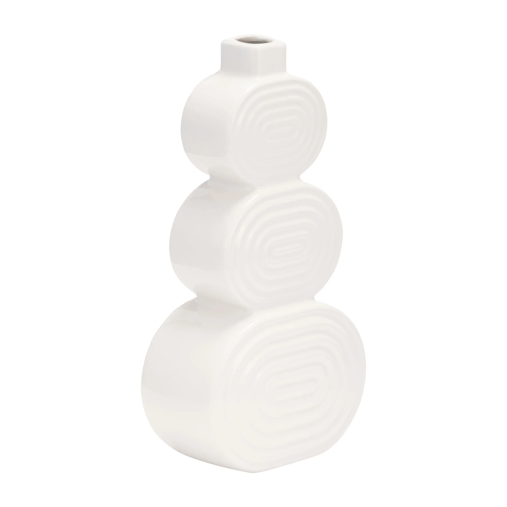 Cer, 12" Stacked Circles Vase, White - Image 3