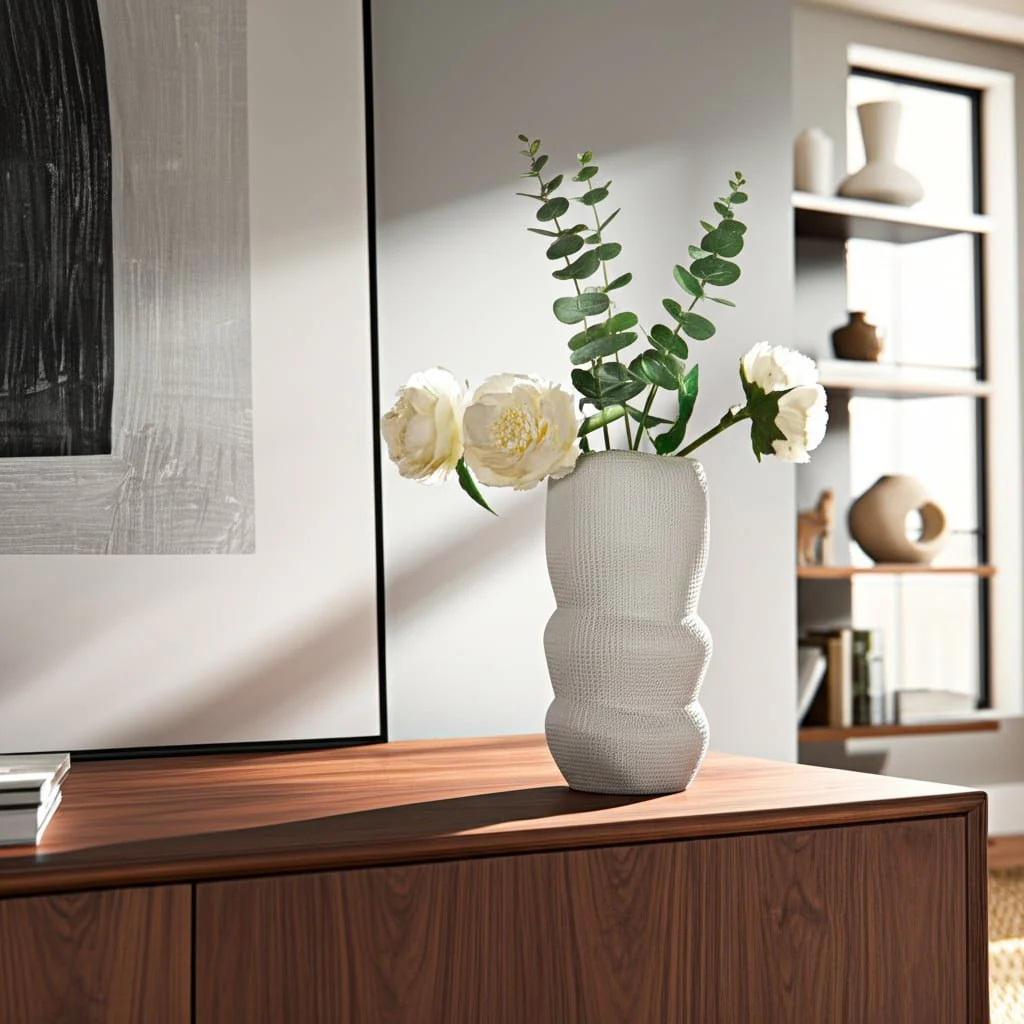 Cer, 12" Waffle Texture Organic Vase, White - Image 10