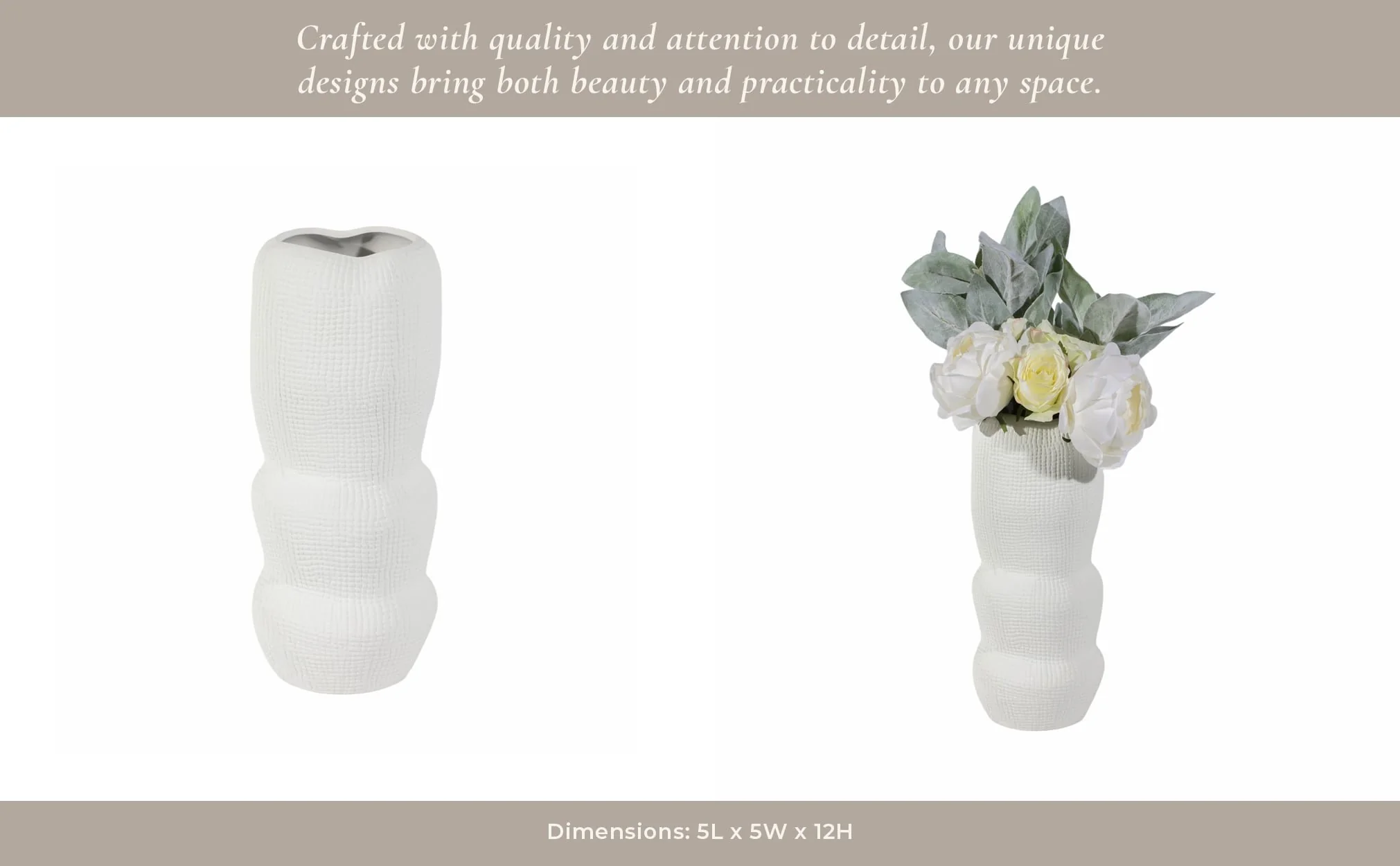 Cer, 12" Waffle Texture Organic Vase, White - Image 12