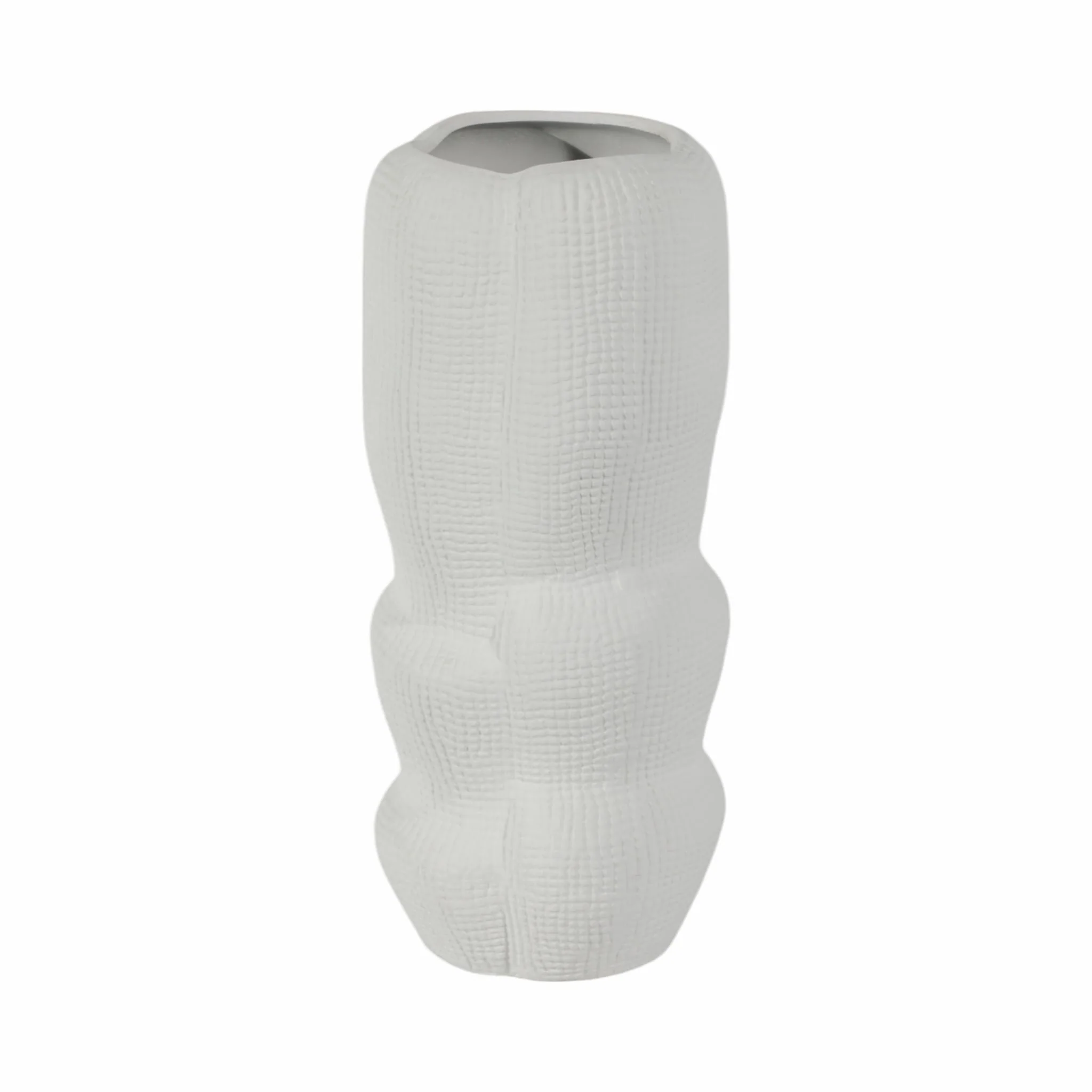 Cer, 12" Waffle Texture Organic Vase, White - Image 3