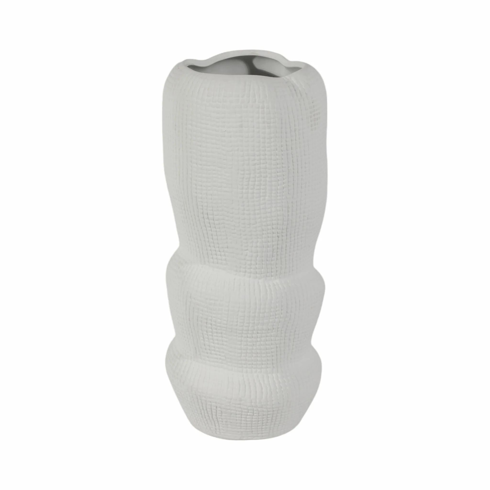 Cer, 12" Waffle Texture Organic Vase, White - Image 4
