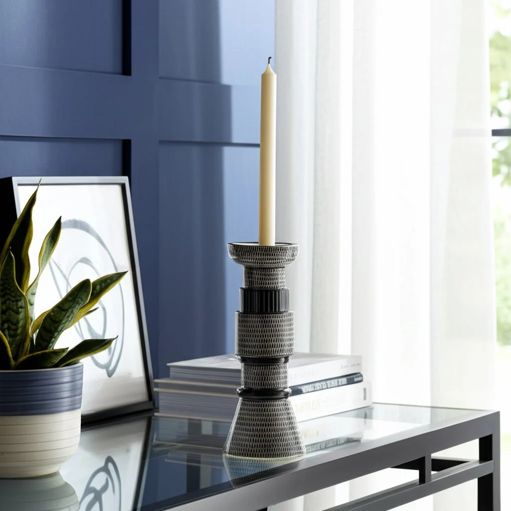 Cer,12"dotted Pillar Candle Holder,nvy Blue/cotton - Image 10