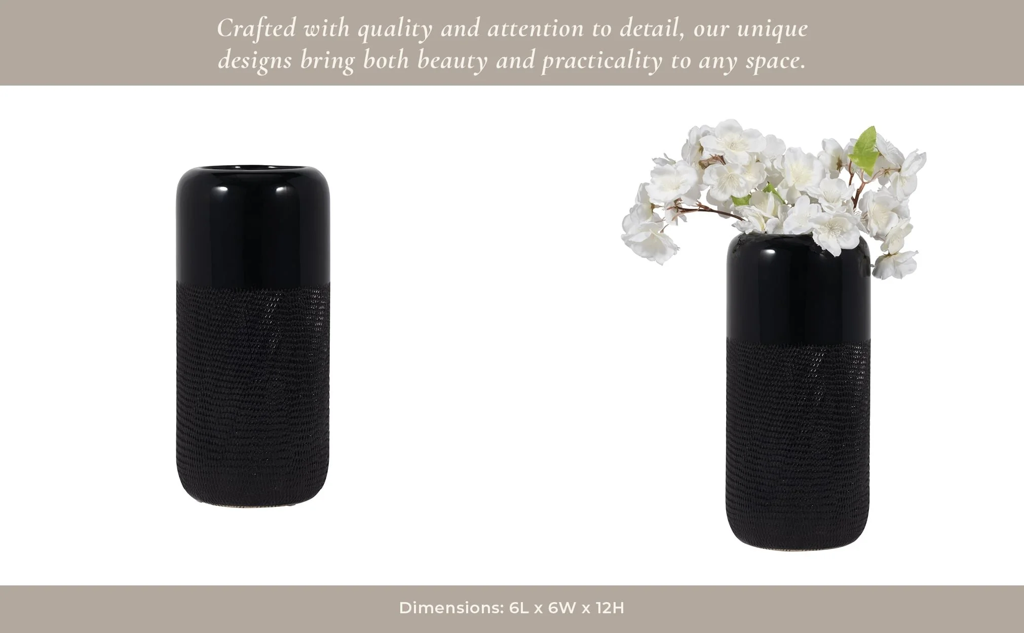 Cer, 12"h Grooved Vase, Black - Image 13