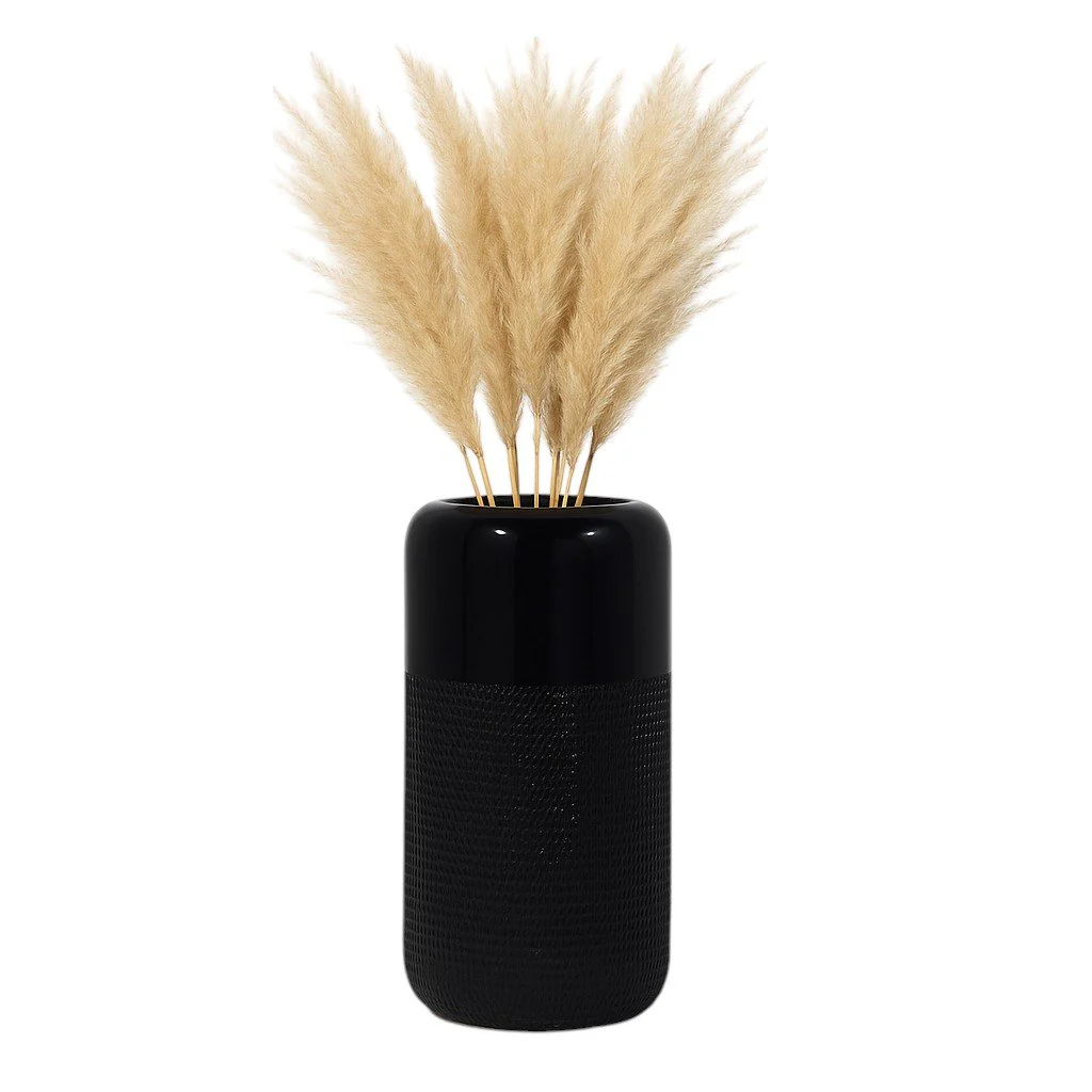 Cer, 12"h Grooved Vase, Black - Image 2