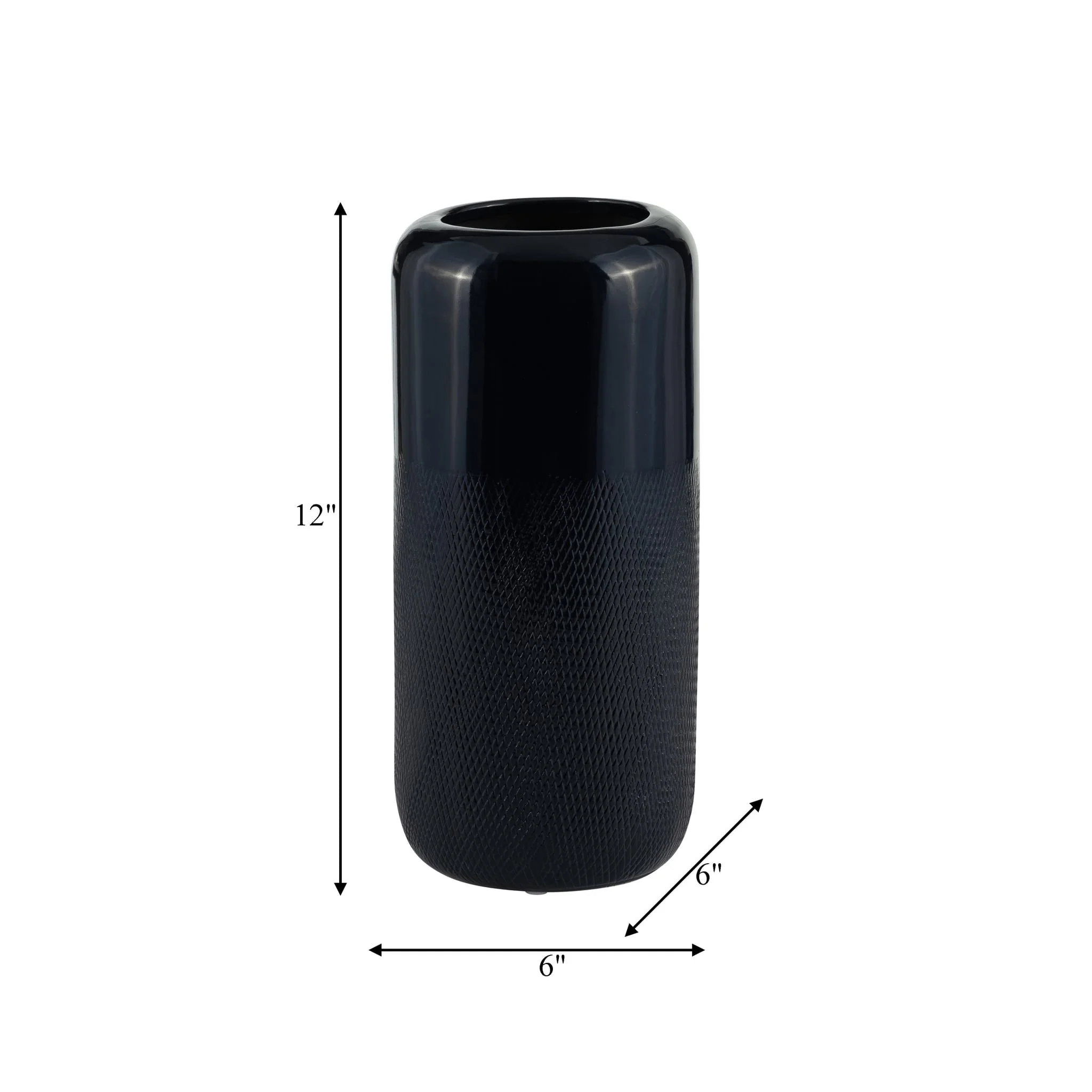 Cer, 12"h Grooved Vase, Navy Blue - Image 6