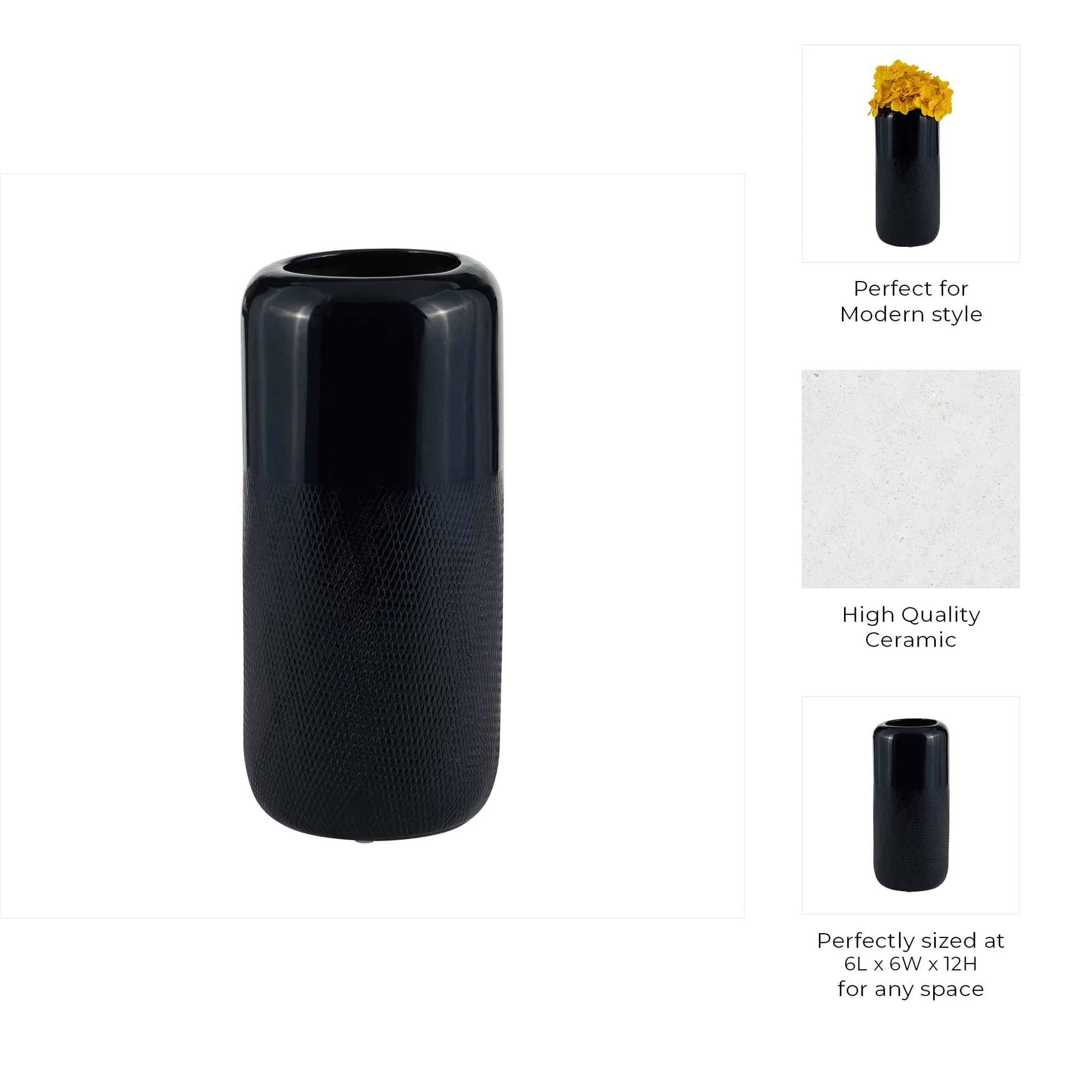 Cer, 12"h Grooved Vase, Navy Blue - Image 7
