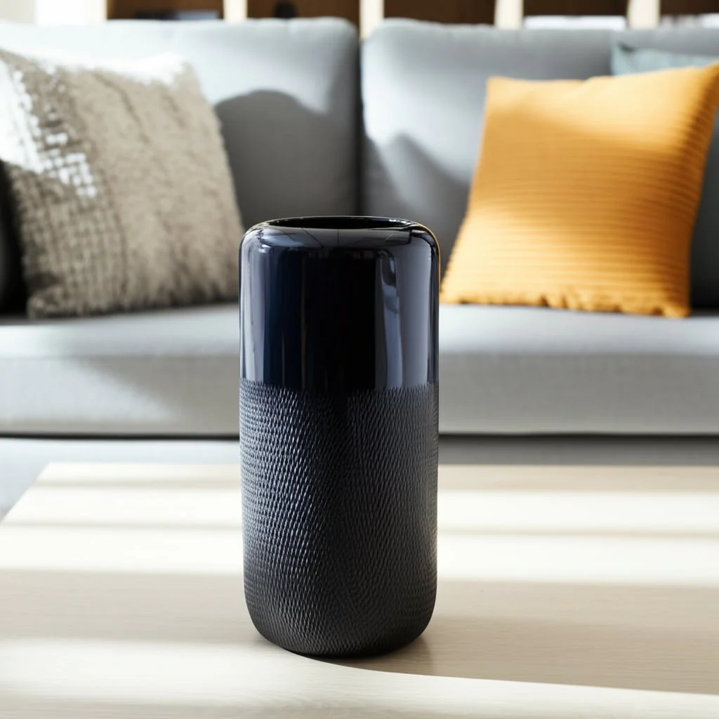 Cer, 12"h Grooved Vase, Navy Blue - Image 9