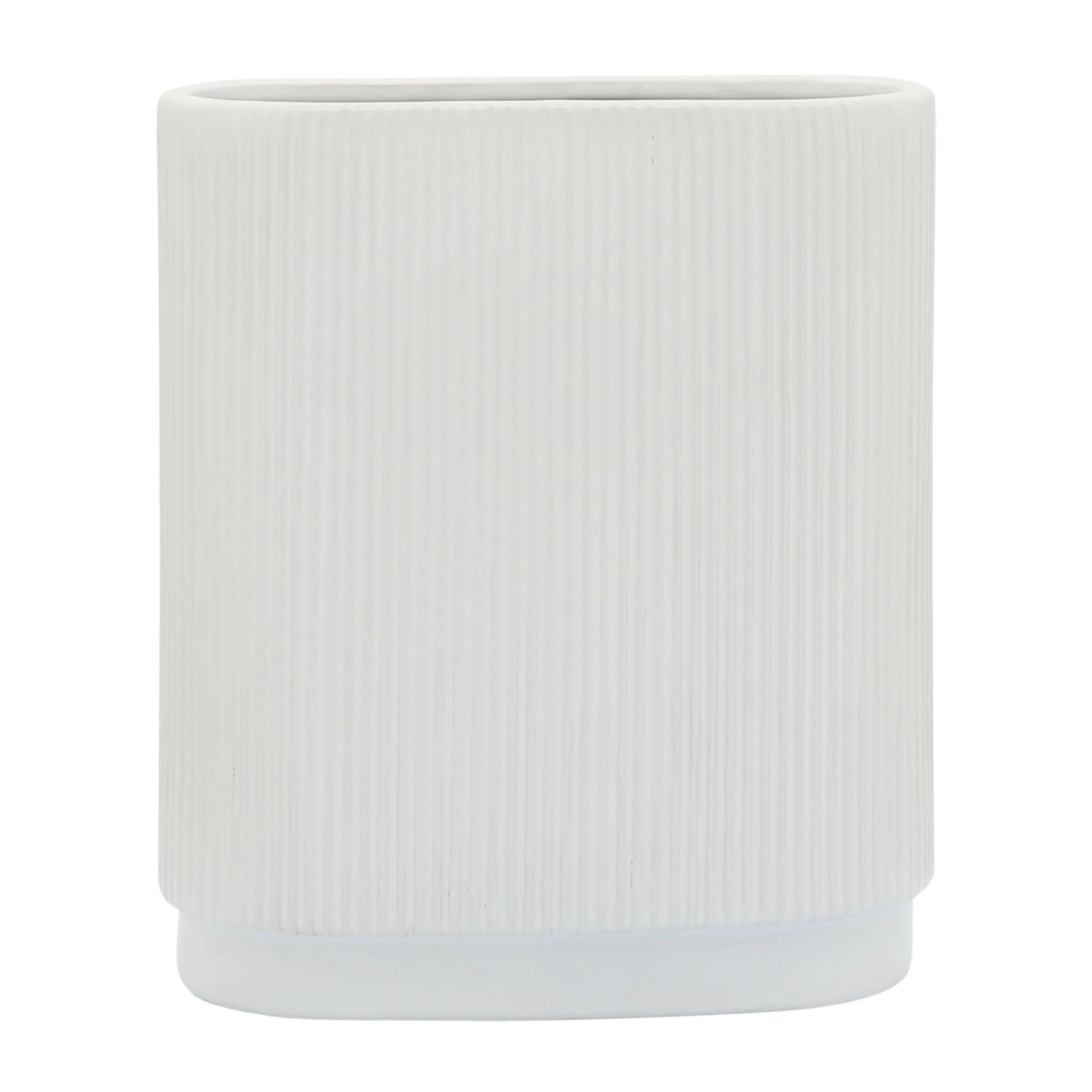 Cer, 12"h Ridged Vase, White - Image 2