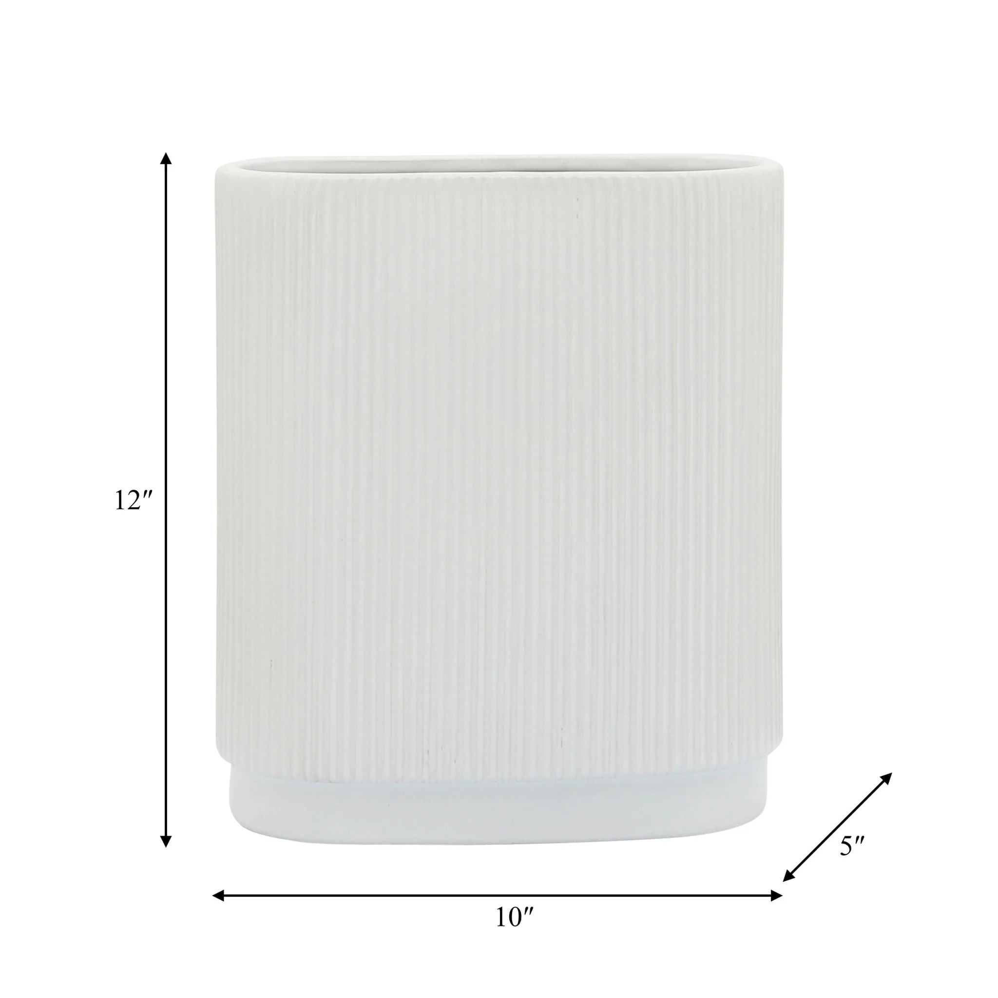 Cer, 12"h Ridged Vase, White - Image 8
