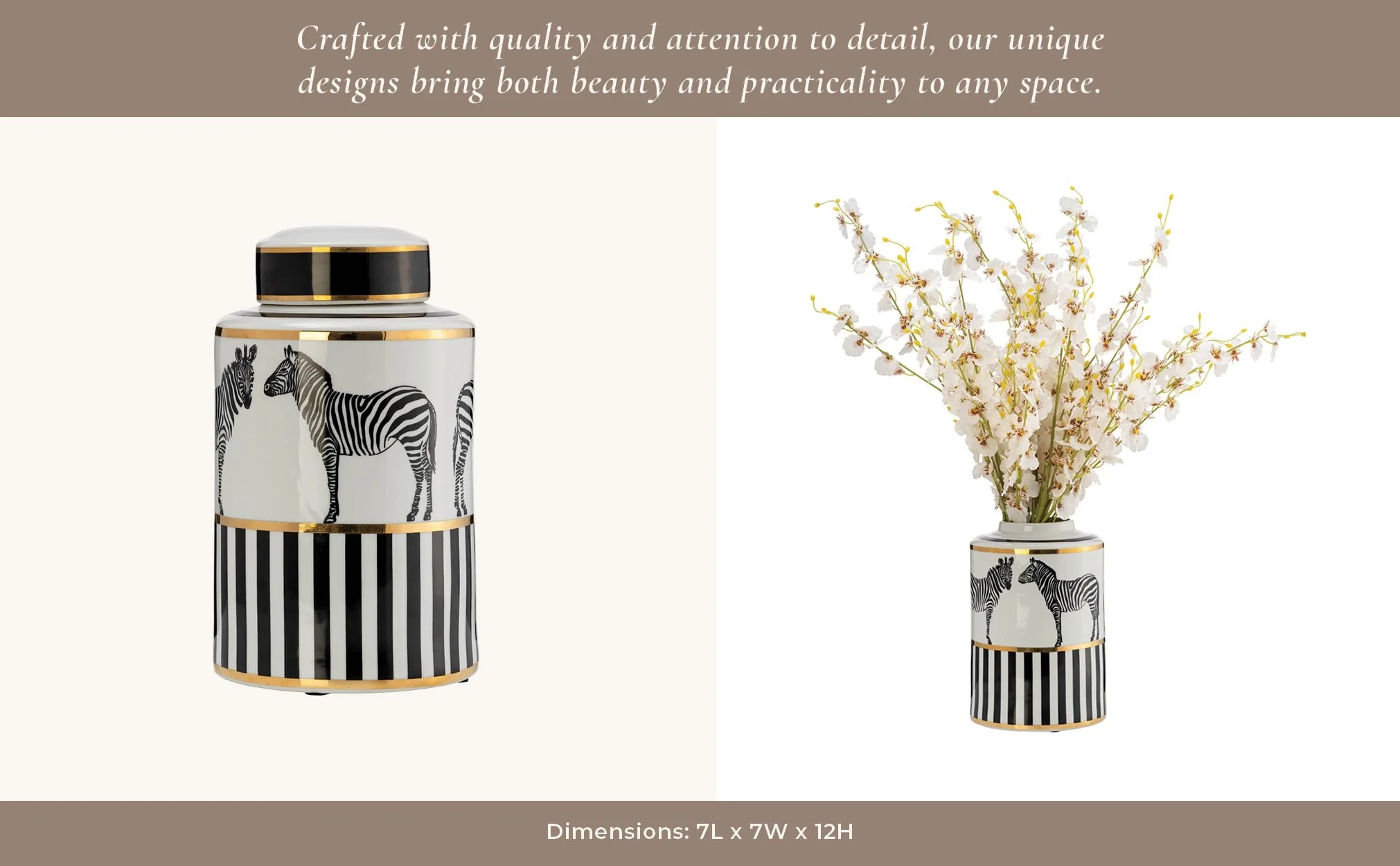 Cer, 12"h Zebra Jar W/ Lid, White/gold - Image 15
