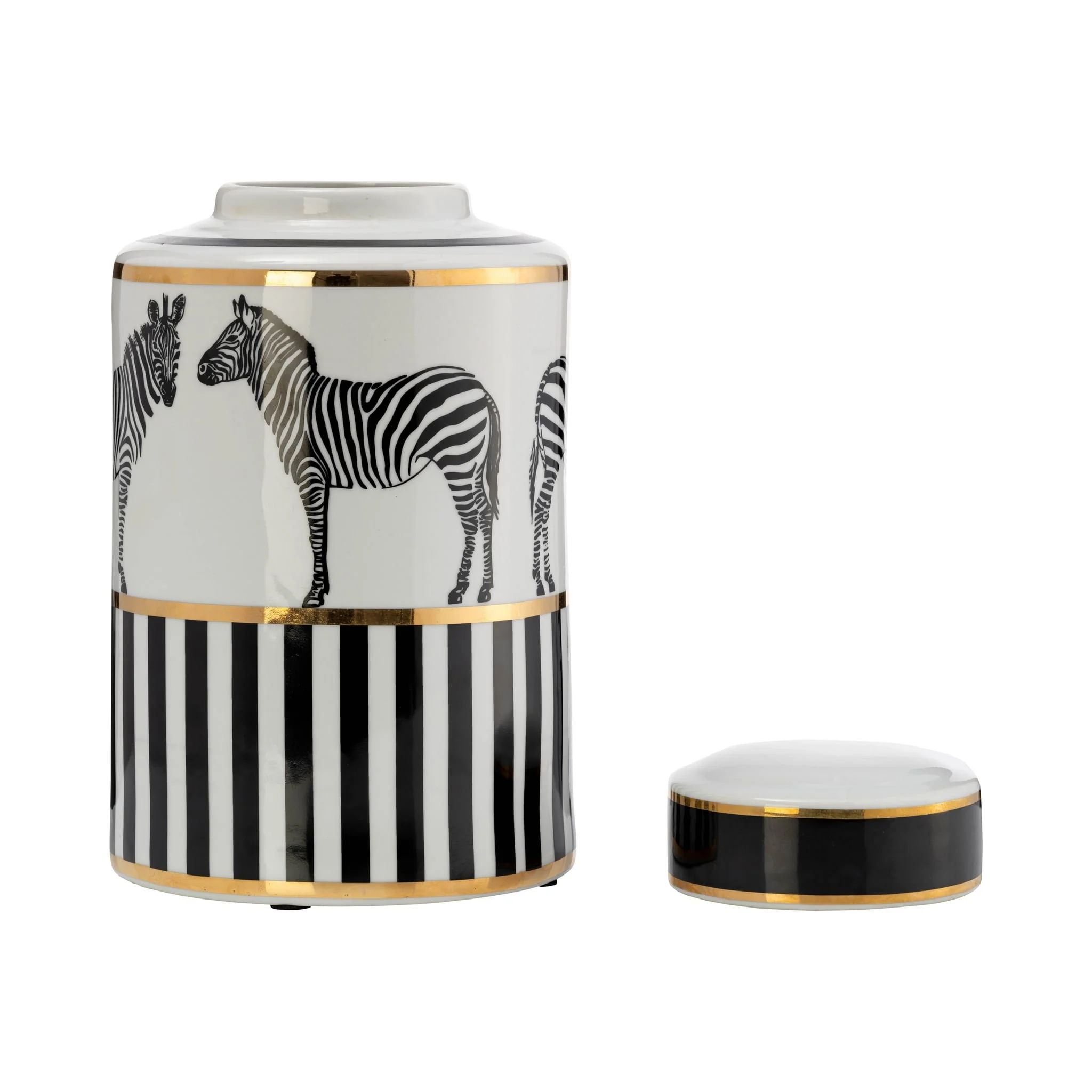 Cer, 12"h Zebra Jar W/ Lid, White/gold - Image 2