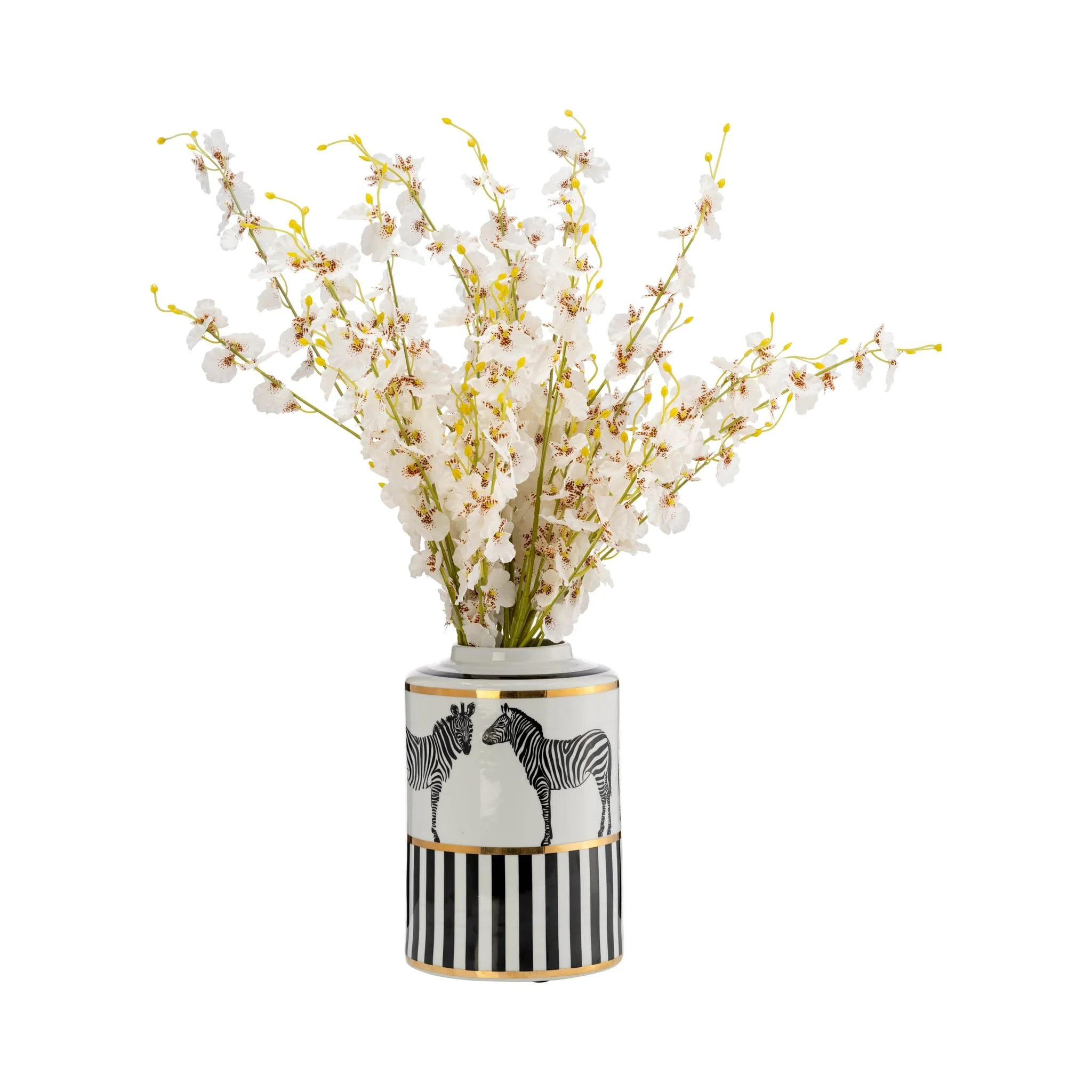 Cer, 12"h Zebra Jar W/ Lid, White/gold - Image 3