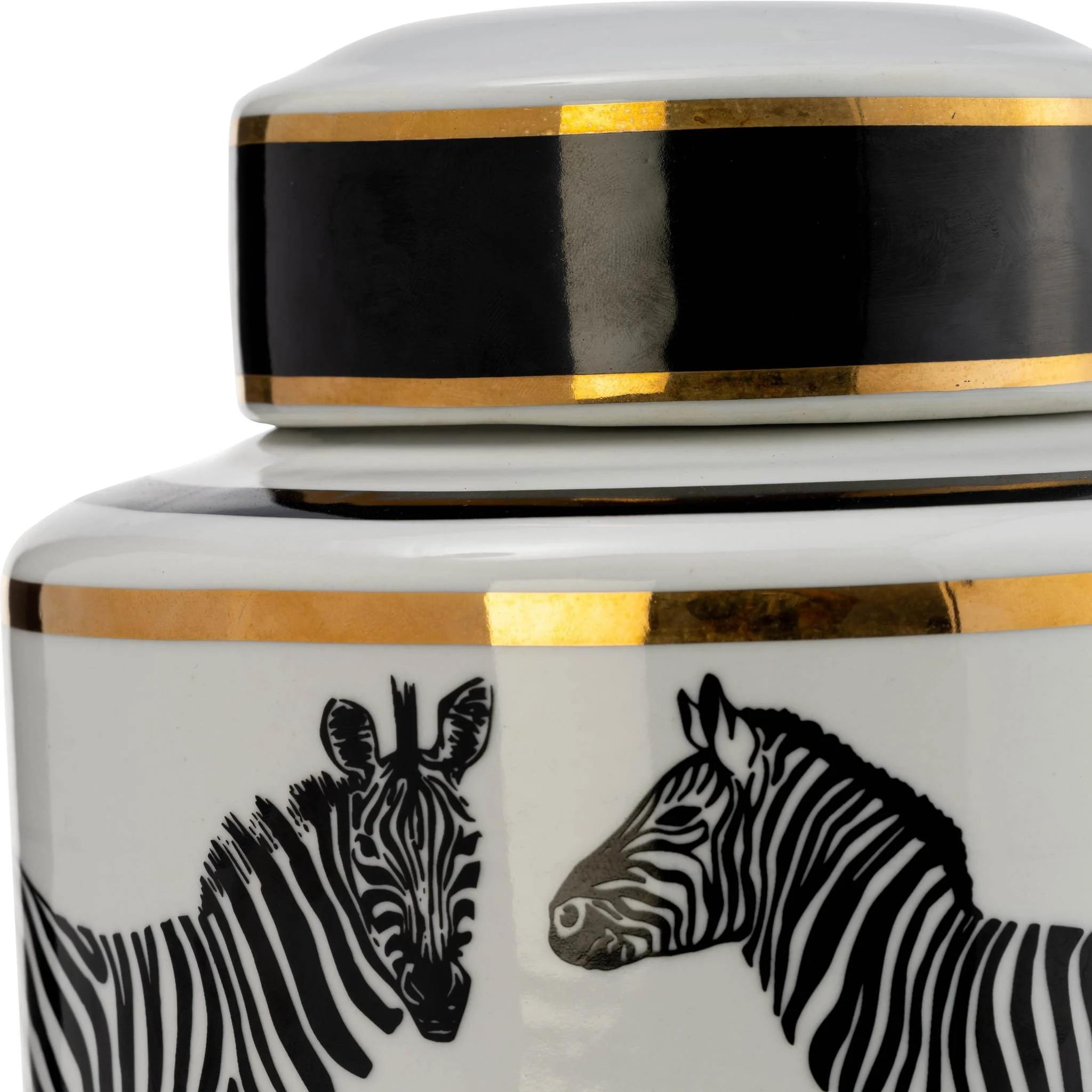Cer, 12"h Zebra Jar W/ Lid, White/gold - Image 7
