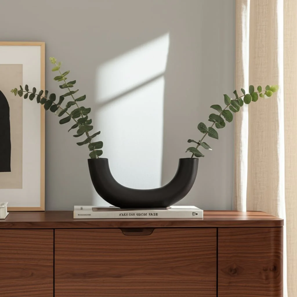 Cer, 12"l Half Circle Vase, Black - Image 5