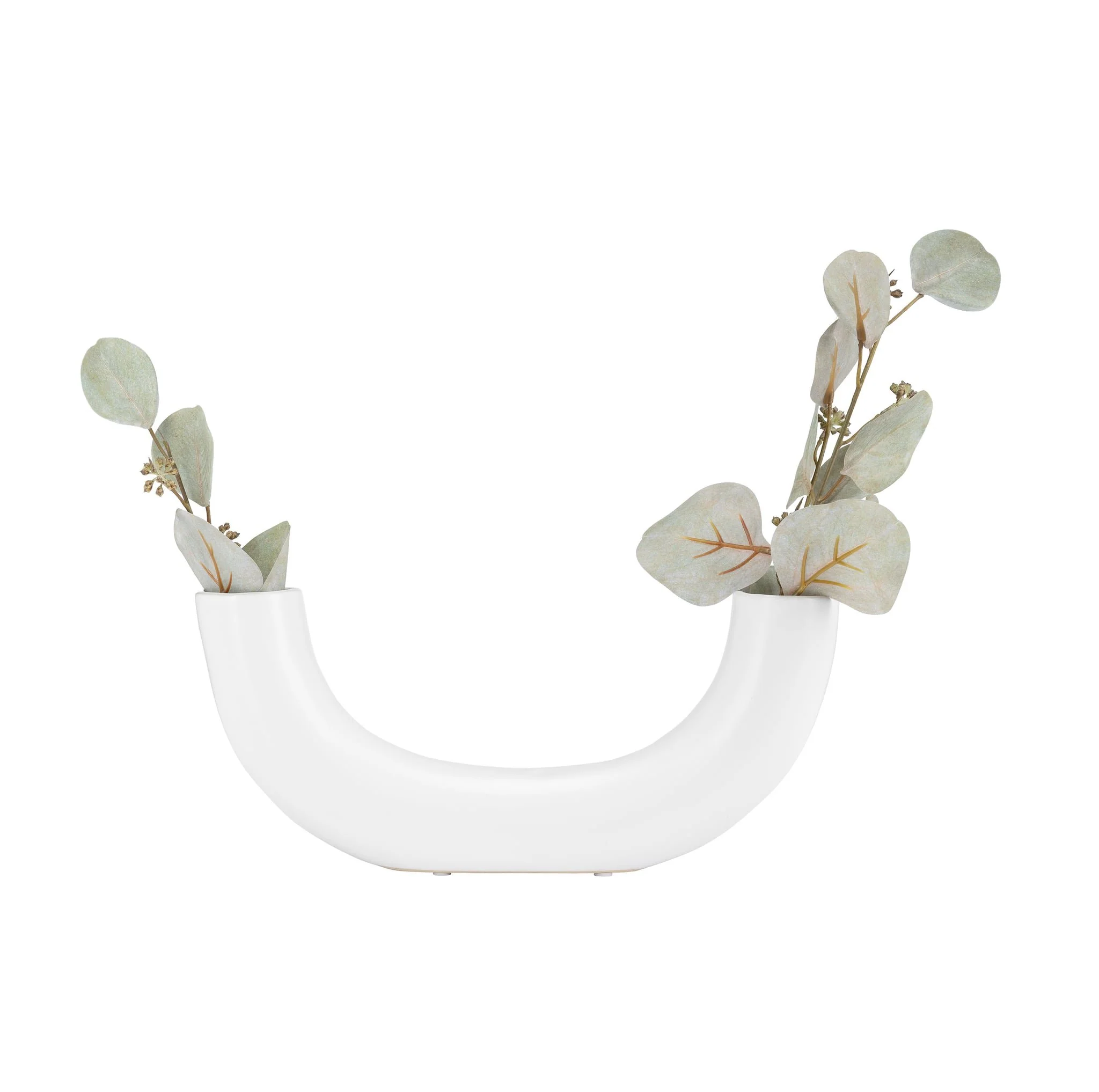 Cer, 12"l Half Circle Vase, White - Image 4