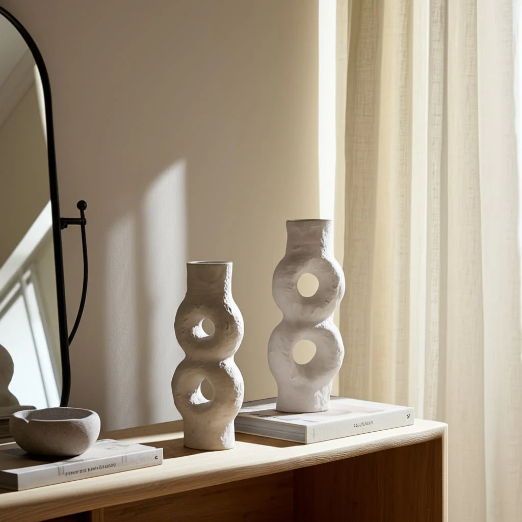 Cer, 13" Textured Stacked Circles Vase, White - Image 10