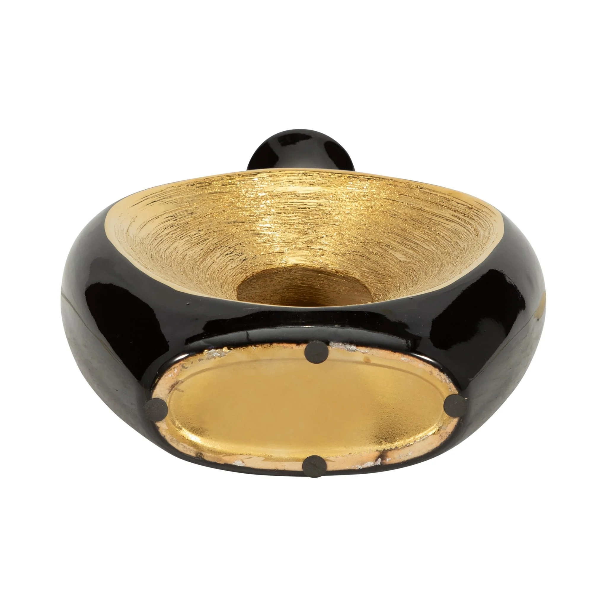 Cer, 13"h 2-tone Scratched Oval Vase, Blk/gld - Image 6