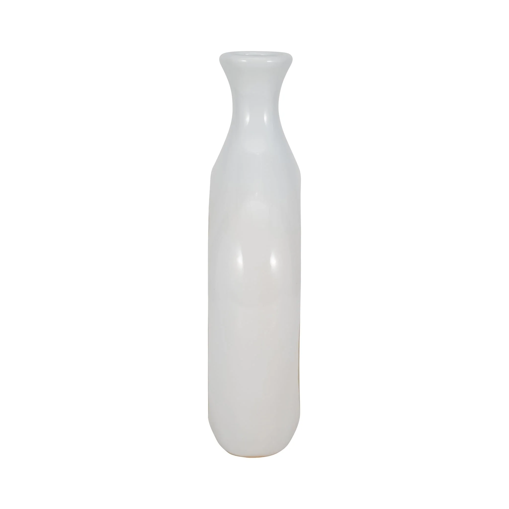 Cer, 13"h 2-tone Scratched Oval Vase, Wht/gld - Image 3