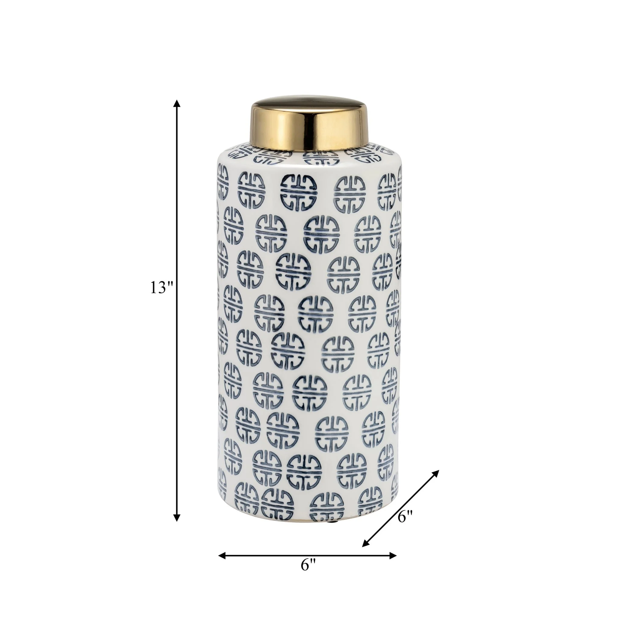 Cer, 13"h Modern Ginger Jar, Navy/white - Image 7