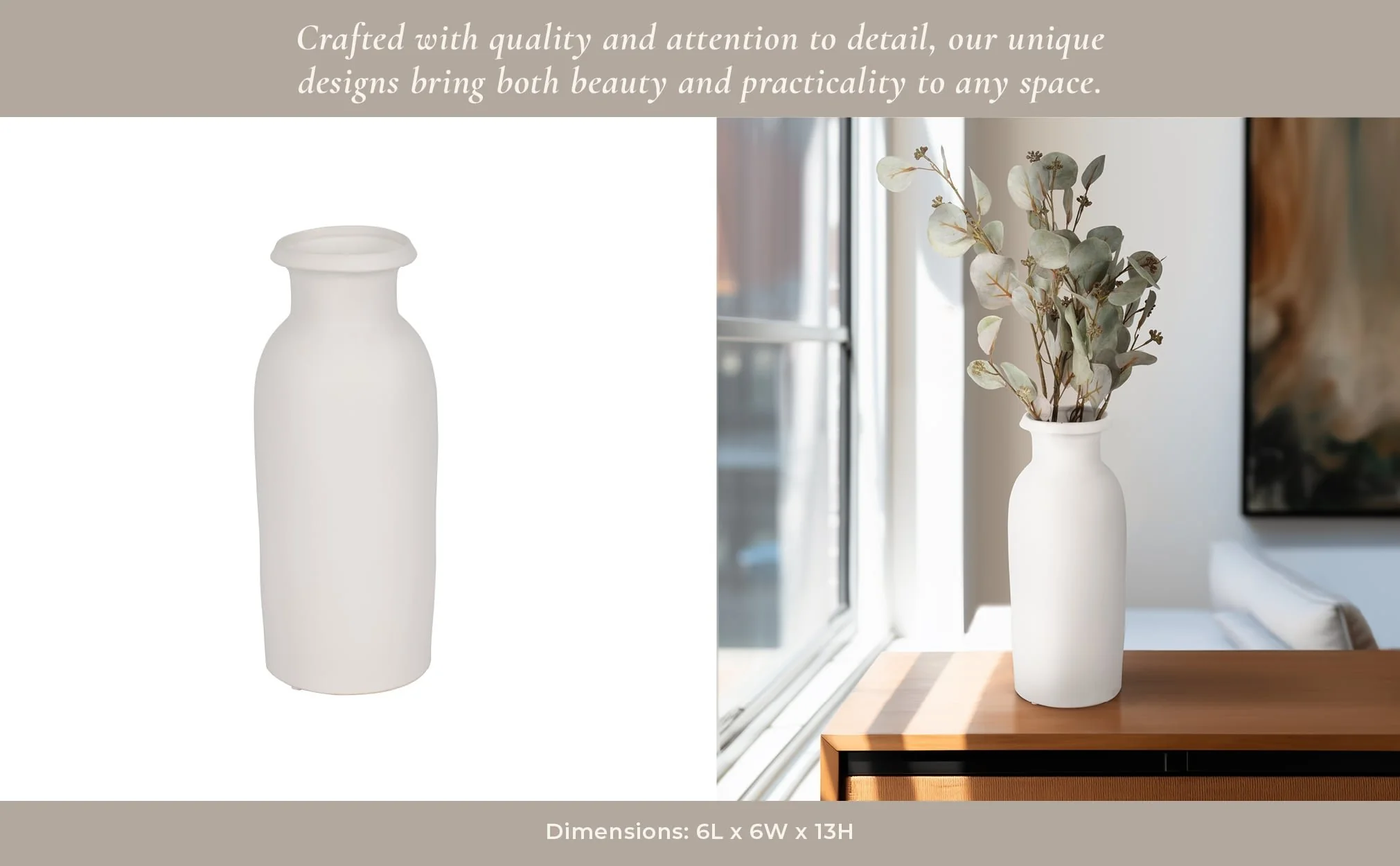 Cer, 13"h Tall Slim Vase, White - Image 10