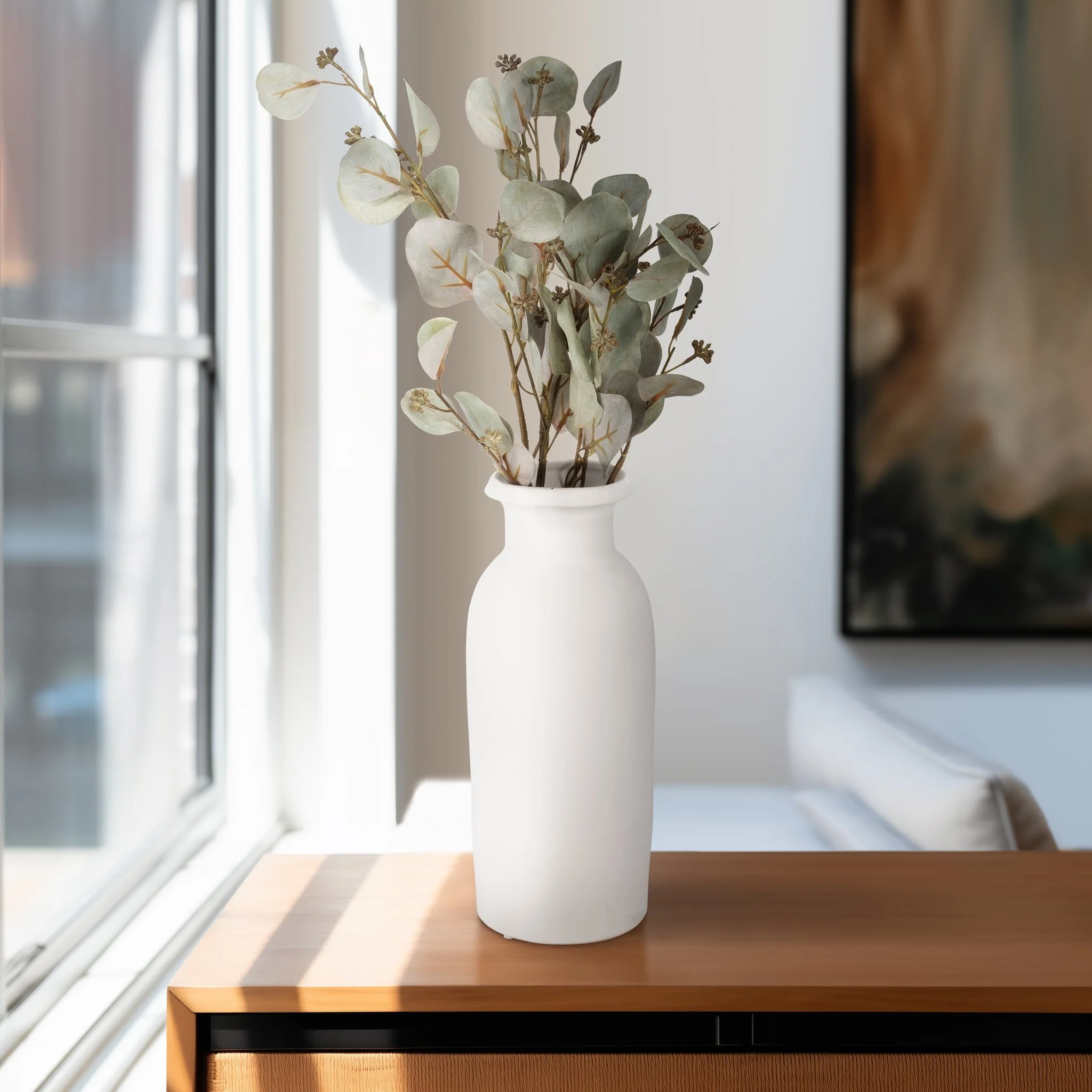 Cer, 13"h Tall Slim Vase, White - Image 9