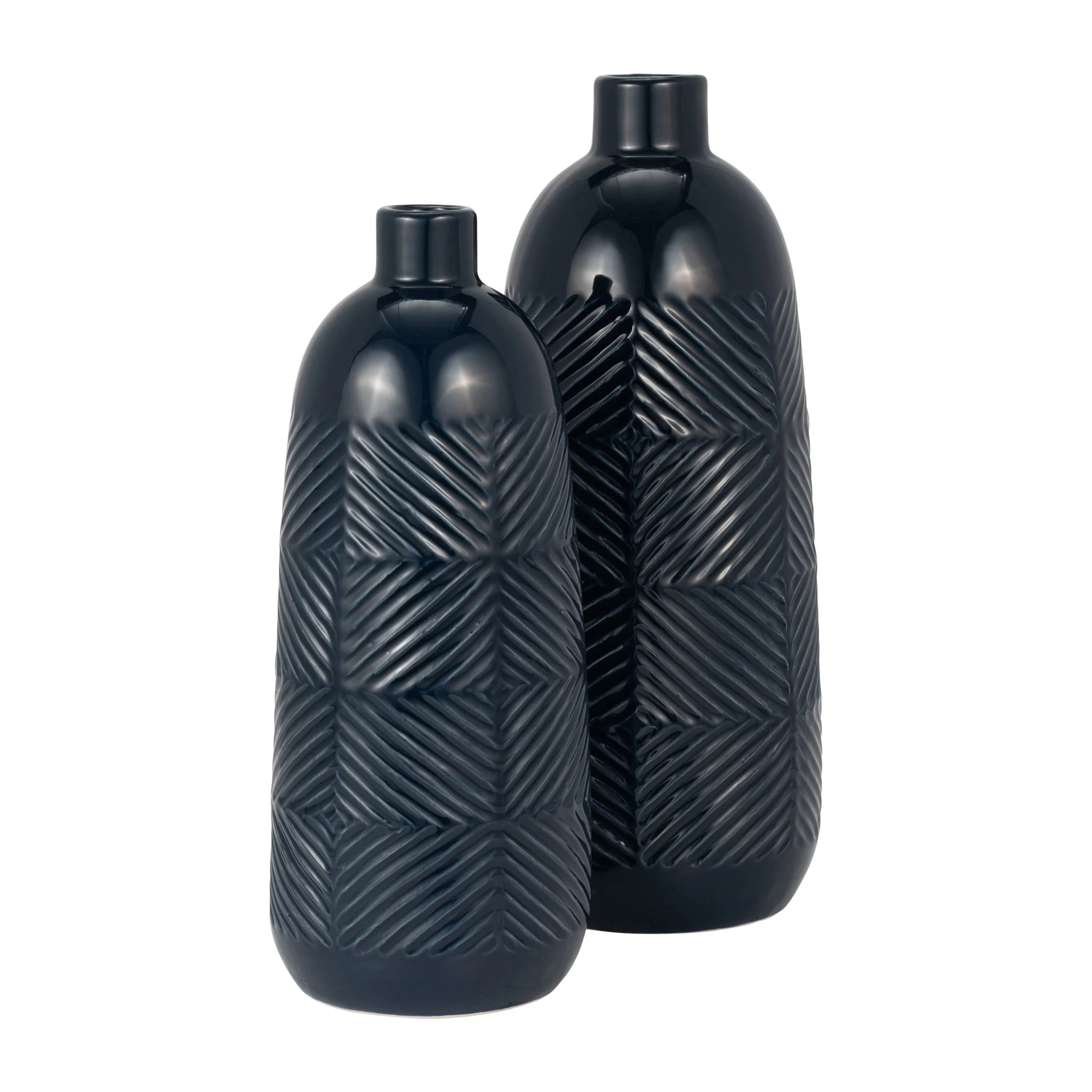 Cer, 14" Textured Lines Vase, Navy - Image 7