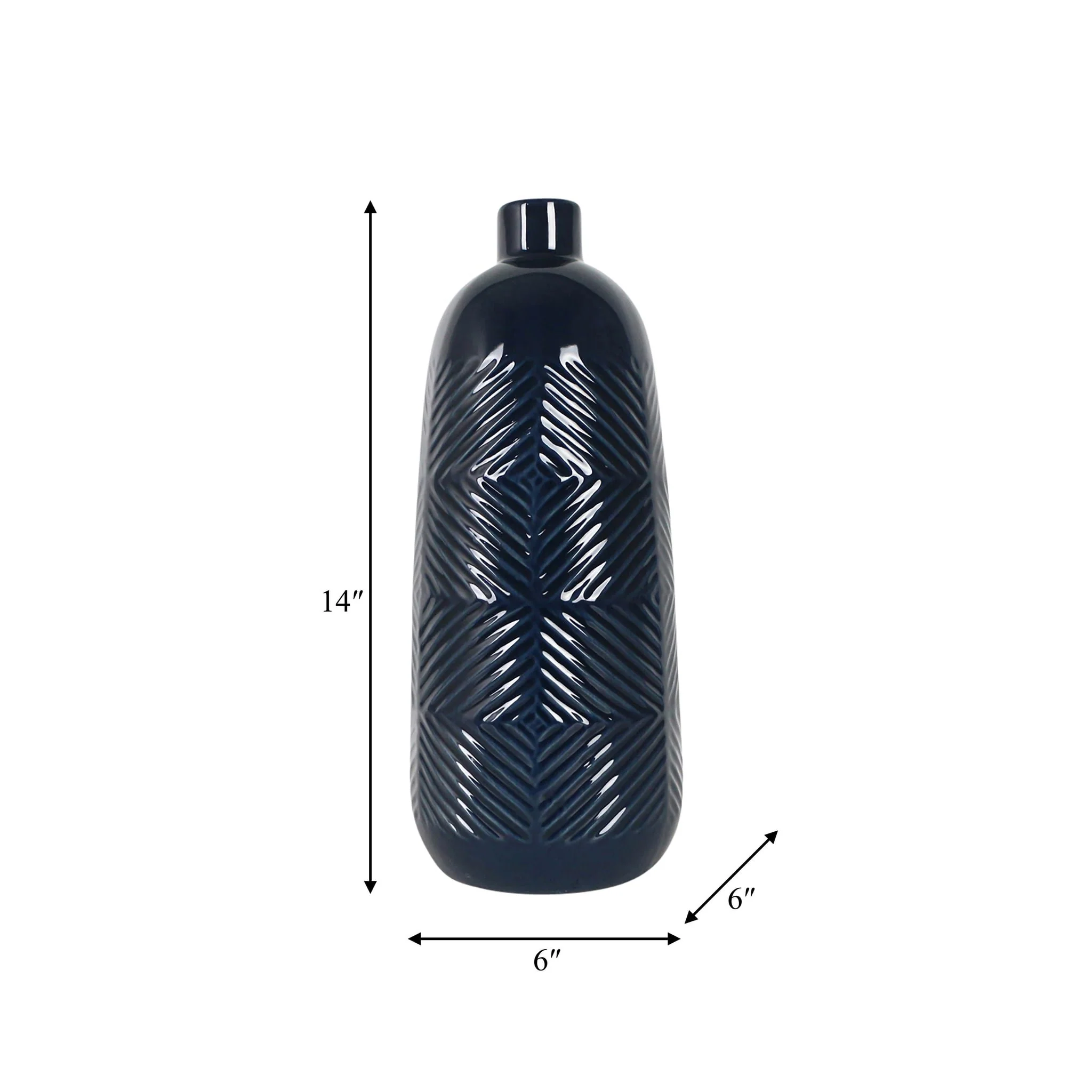 Cer, 14" Textured Lines Vase, Navy - Image 8