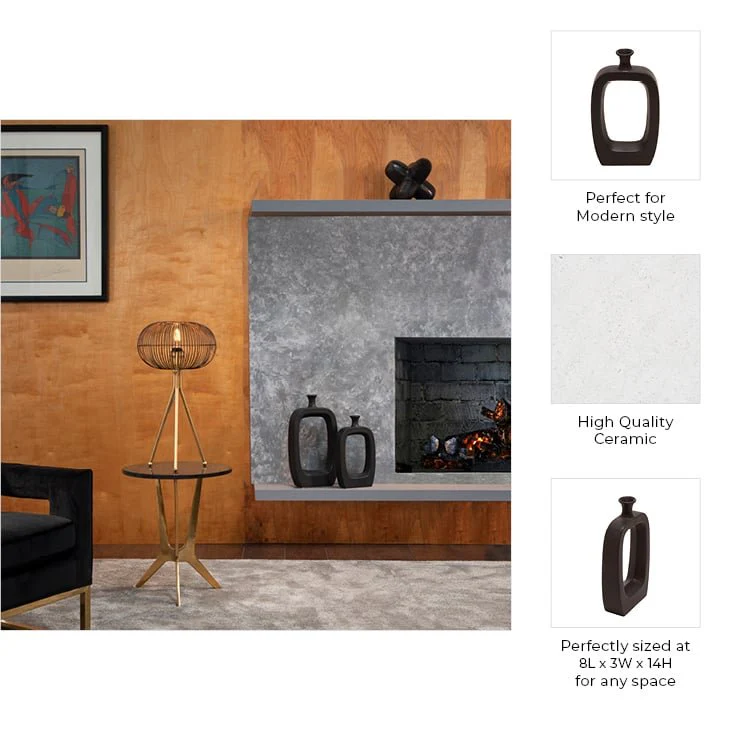 Cer, 14" Vase W/cutout, Black - Image 6