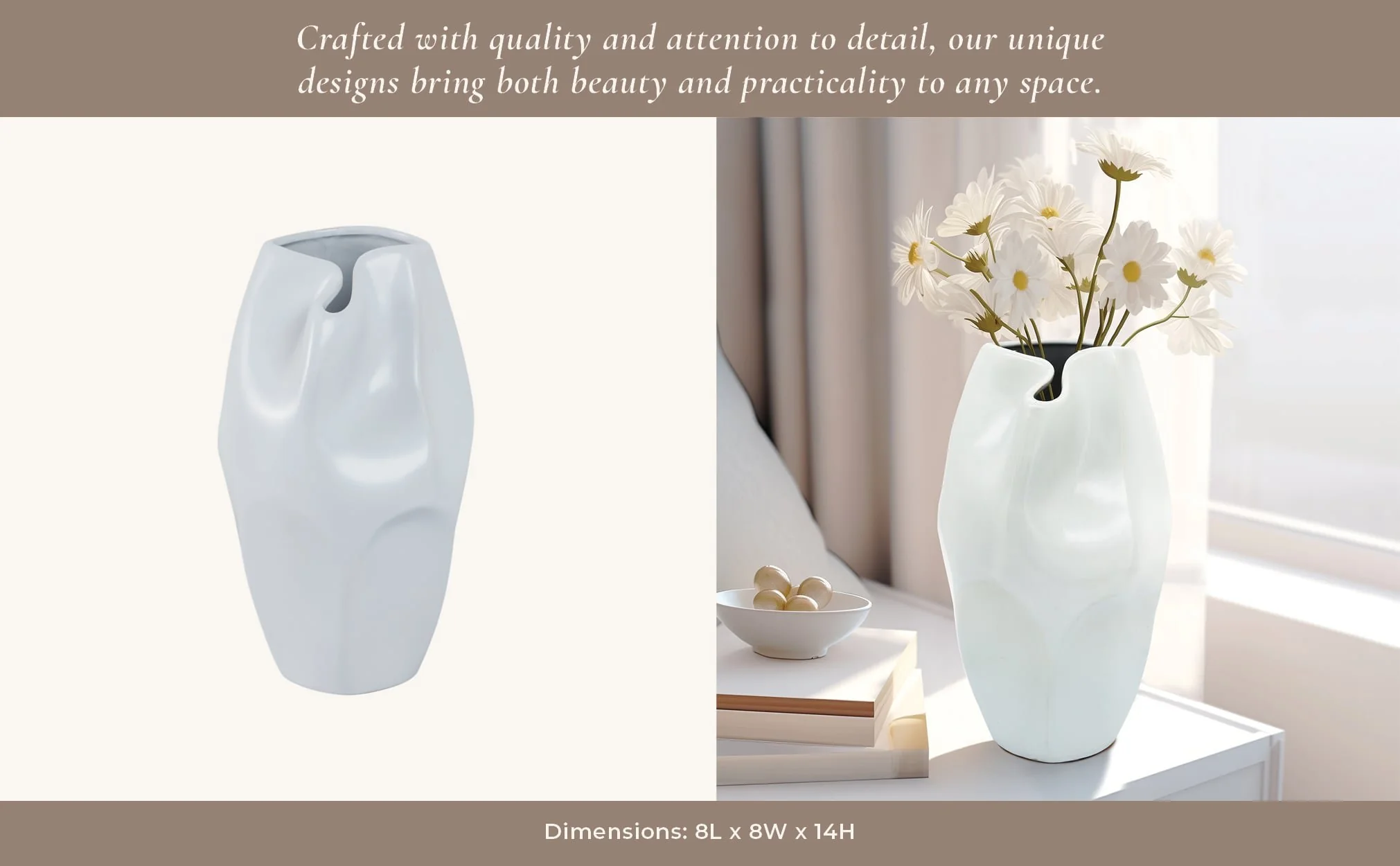 Cer, 14"h Abstract Vase, White - Image 11