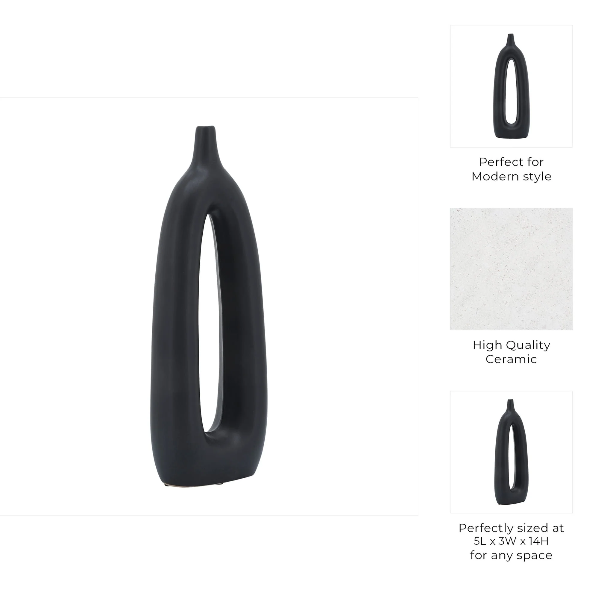 Cer, 14"h Open Cut-out Vase, Black - Image 9