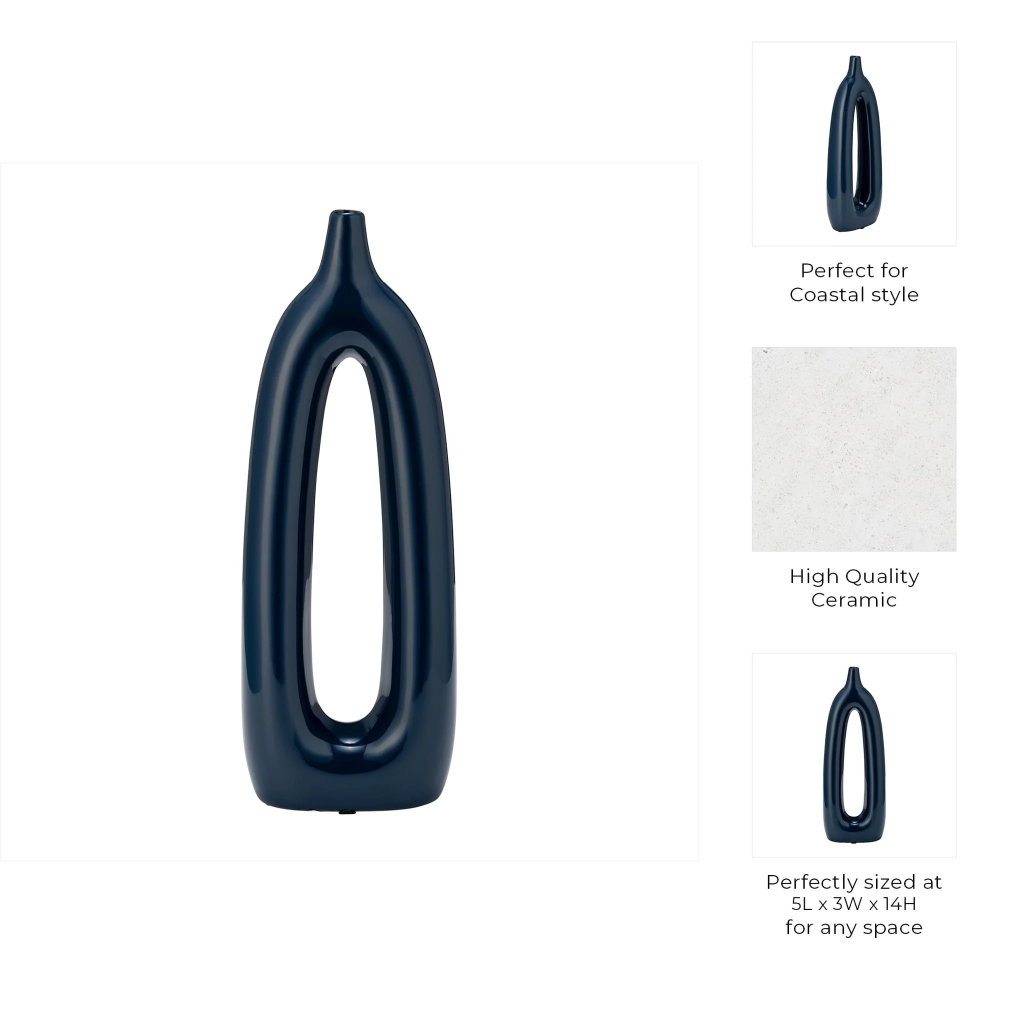 Cer, 14"h Open Cut-out Vase, Blue - Image 9