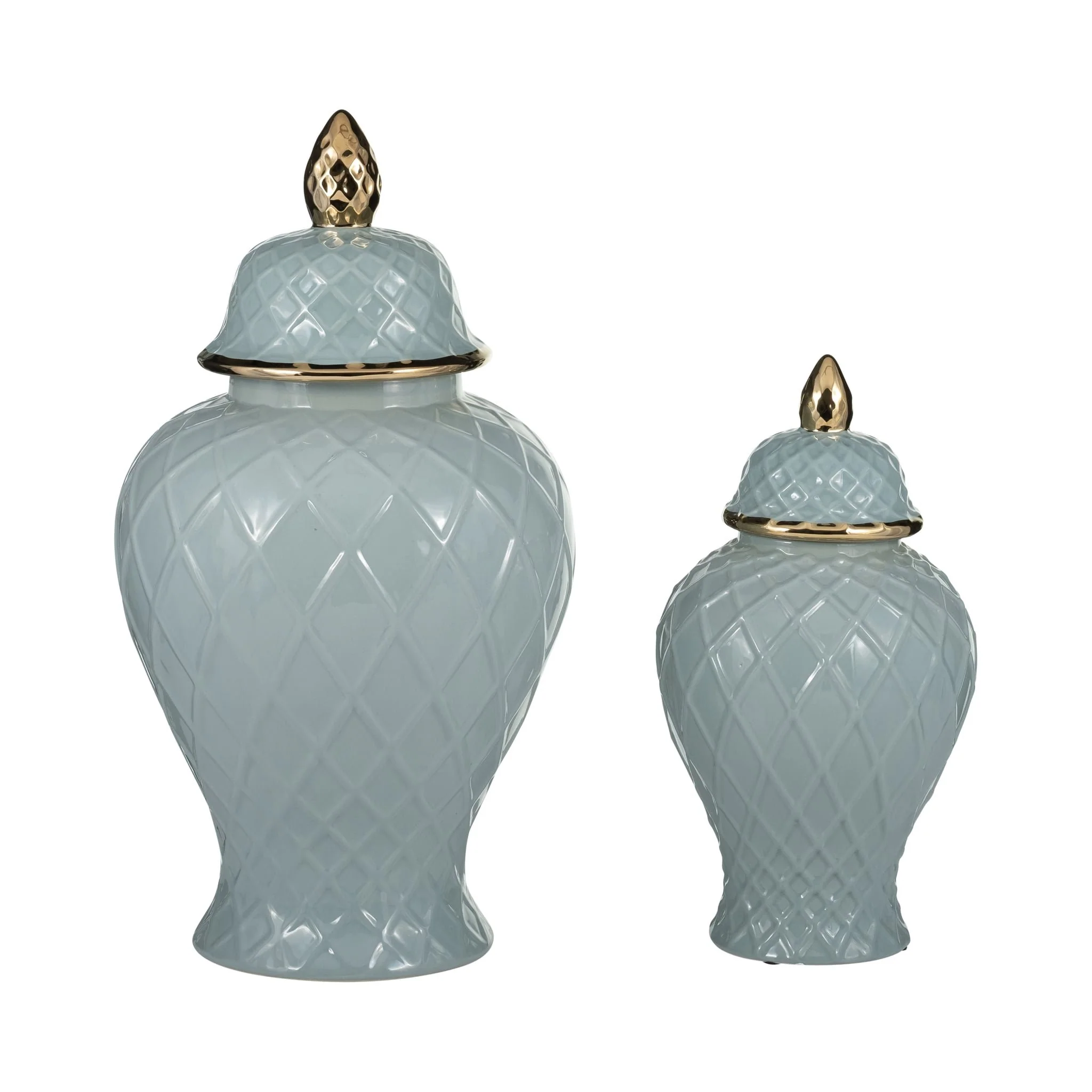 Cer, 14"h Rope Temple Jar, Blue/gold - Image 7