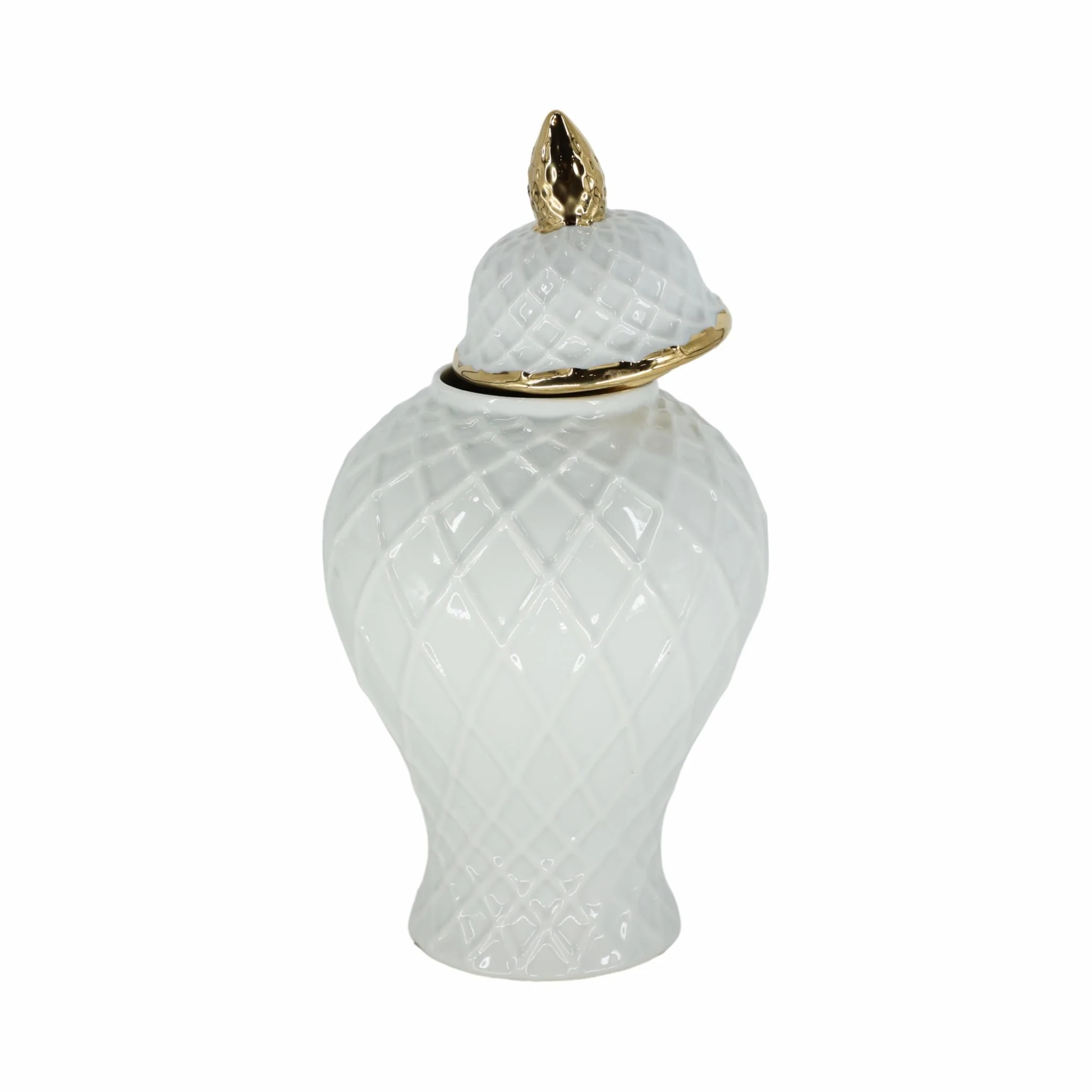 Cer, 14"h Rope Temple Jar, White/gold - Image 3