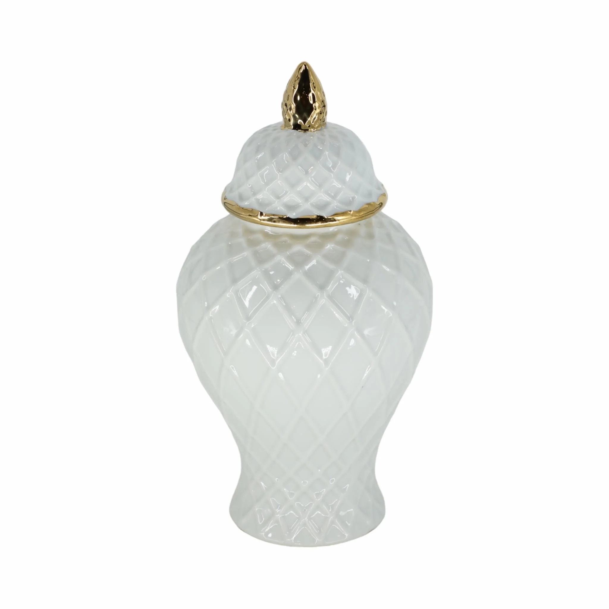 Cer, 14"h Rope Temple Jar, White/gold - Image 4