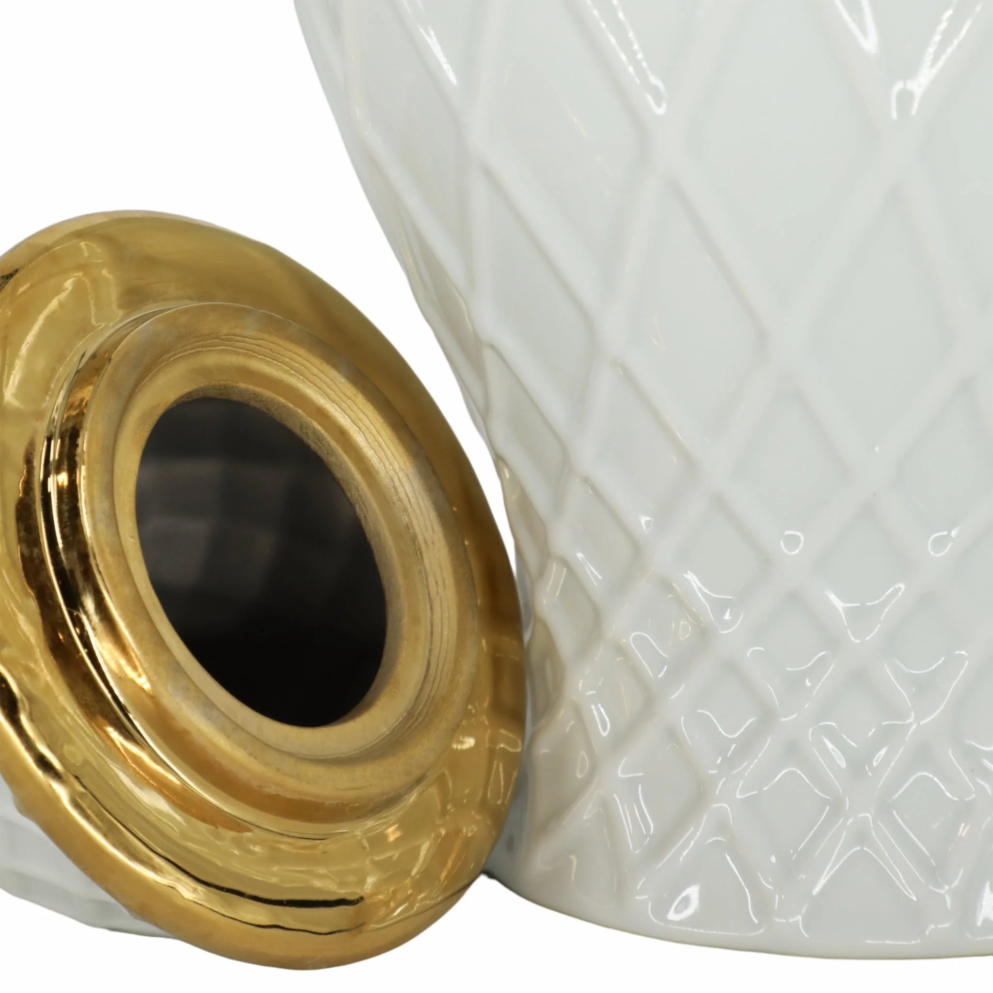 Cer, 14"h Rope Temple Jar, White/gold - Image 5
