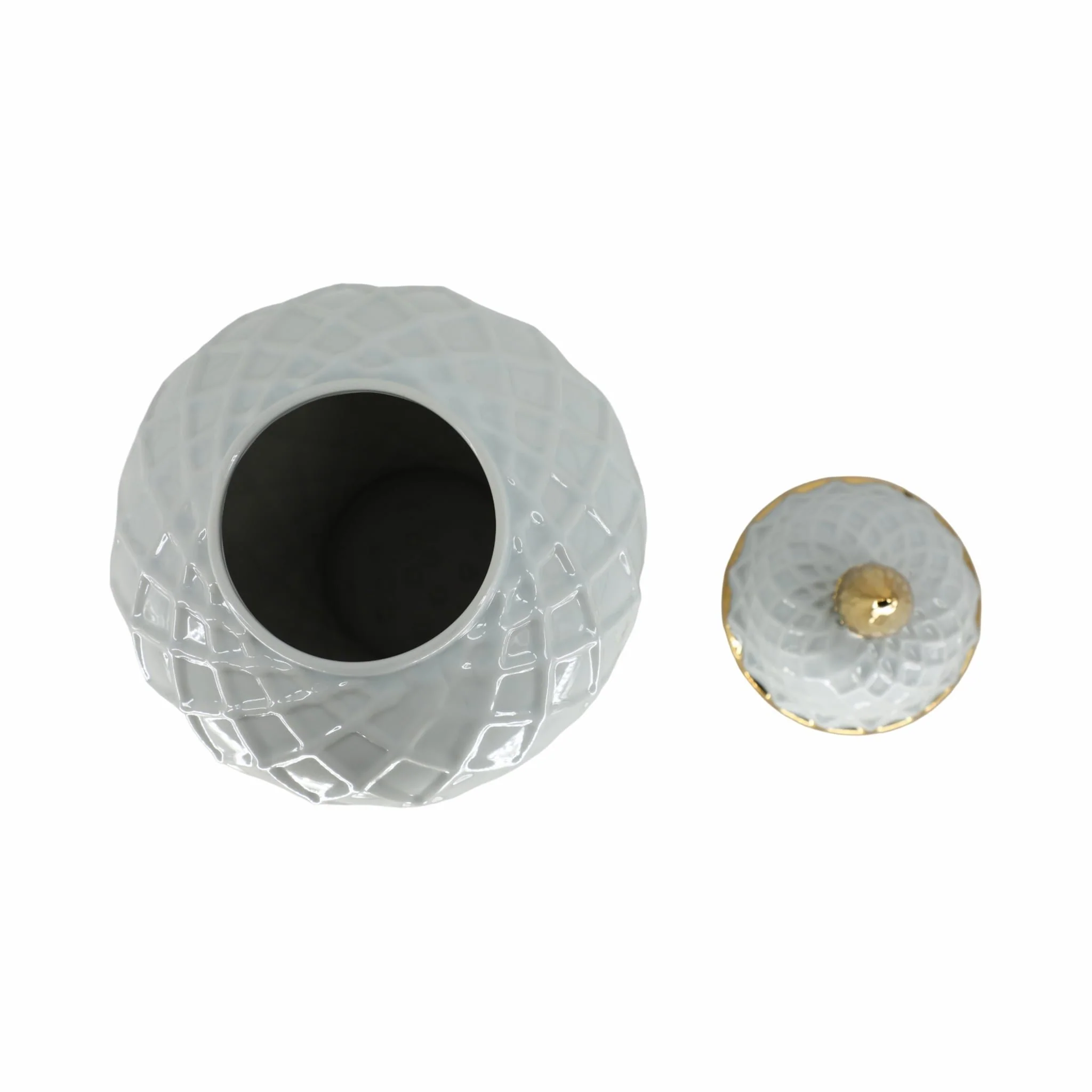 Cer, 14"h Rope Temple Jar, White/gold - Image 7