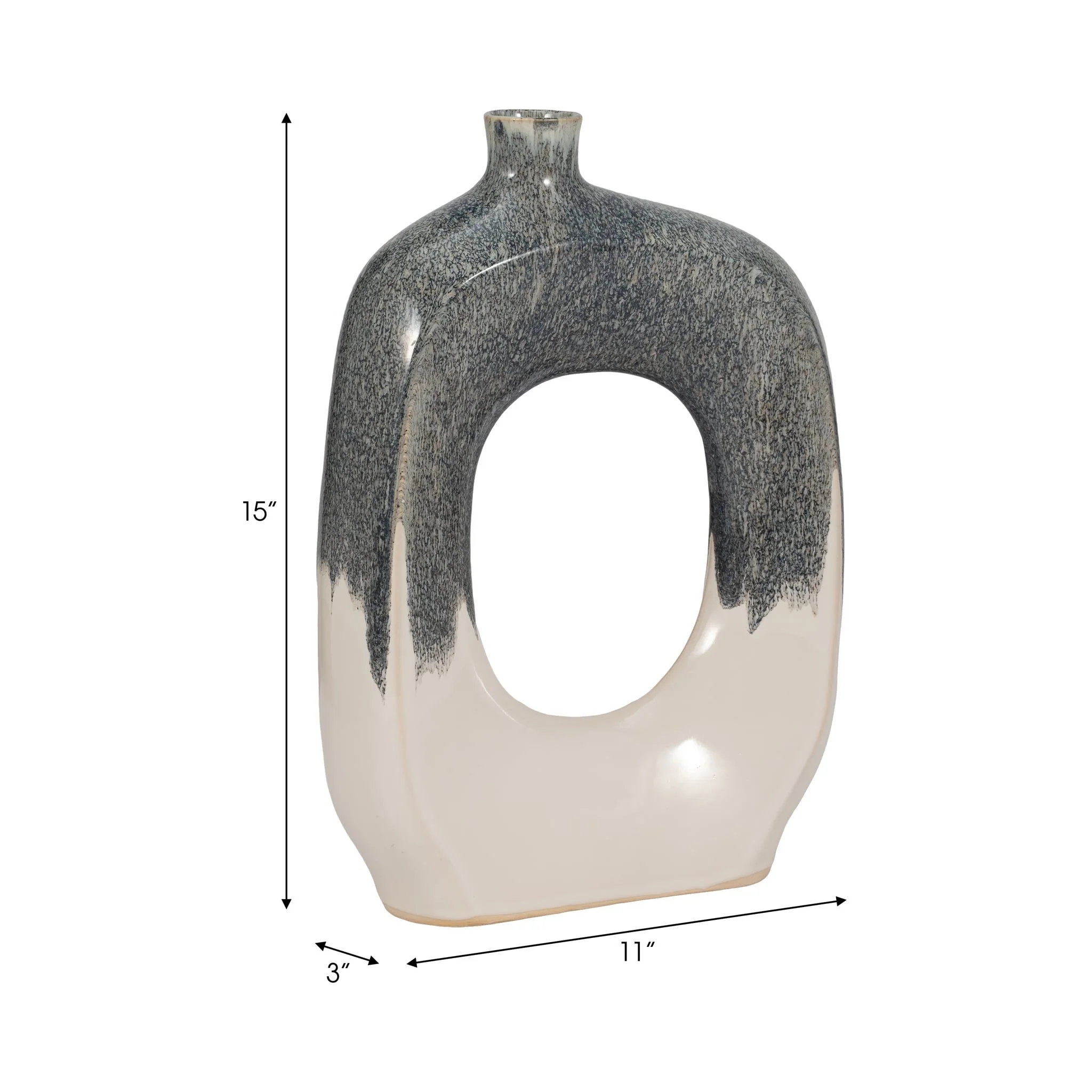Cer, 15" Curvy Open Cut-out Vase, Blue/white - Image 8